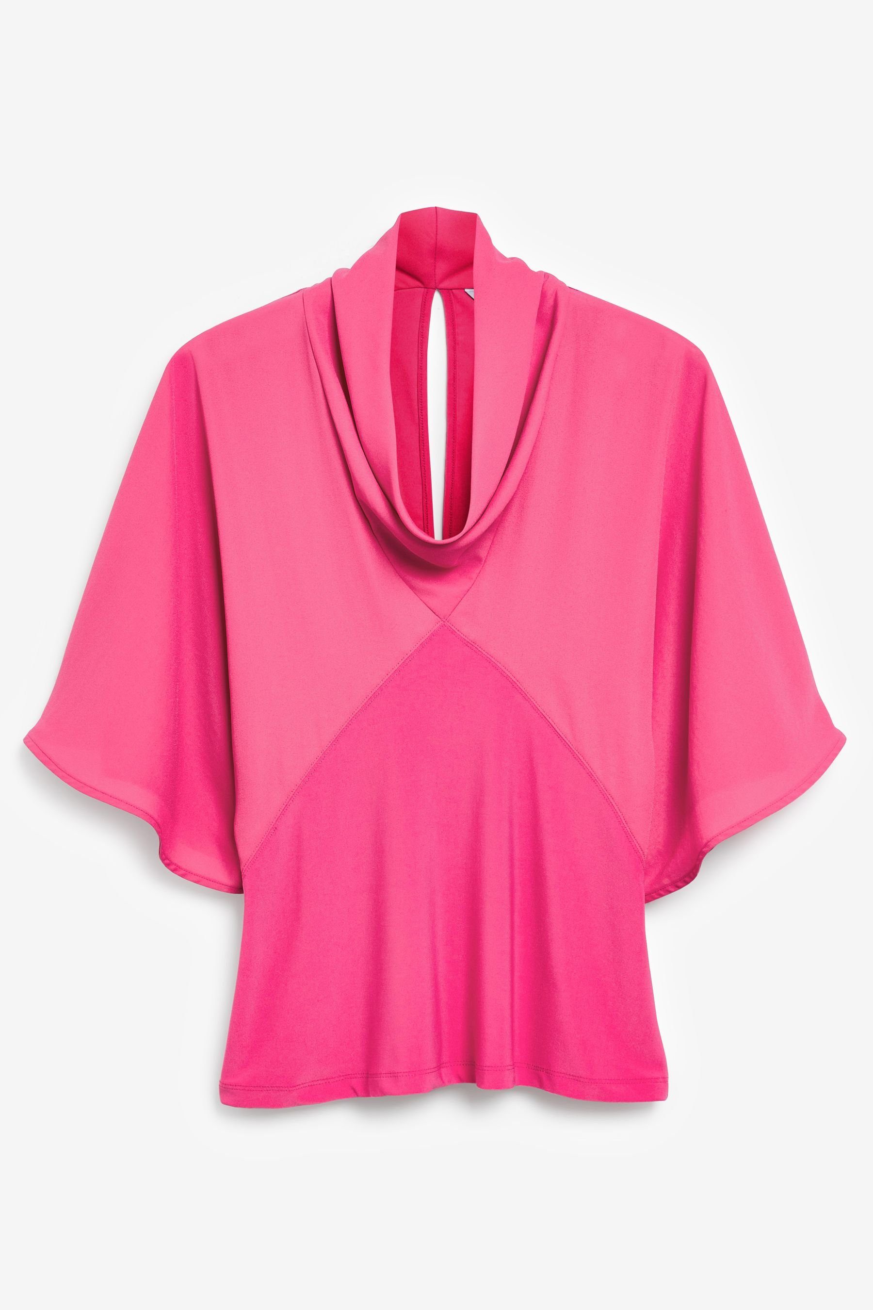 Next Blusenshirt Kurzarmoberteil mit Wasserfallausschnitt (1-tlg) Pink