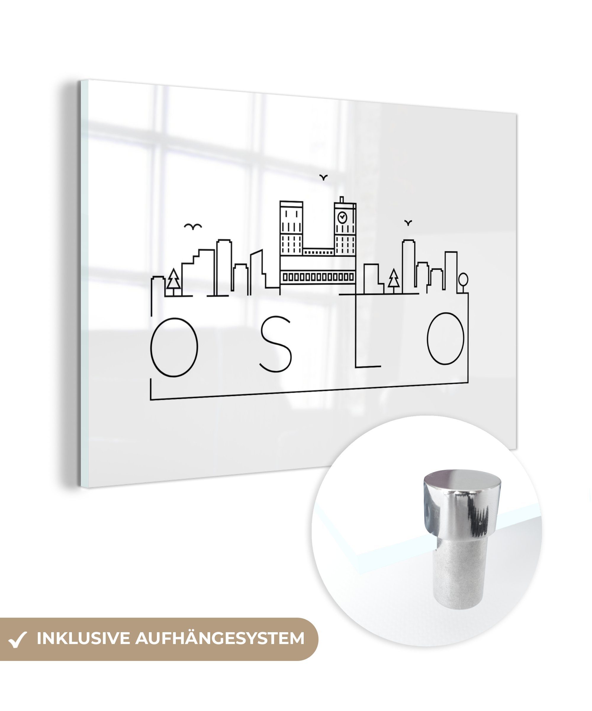 MuchoWow Acrylglasbild Skyline "Oslo" schwarz auf weiß, (1 St), Acrylglasbilder Wohnzimmer & Schlafzimmer