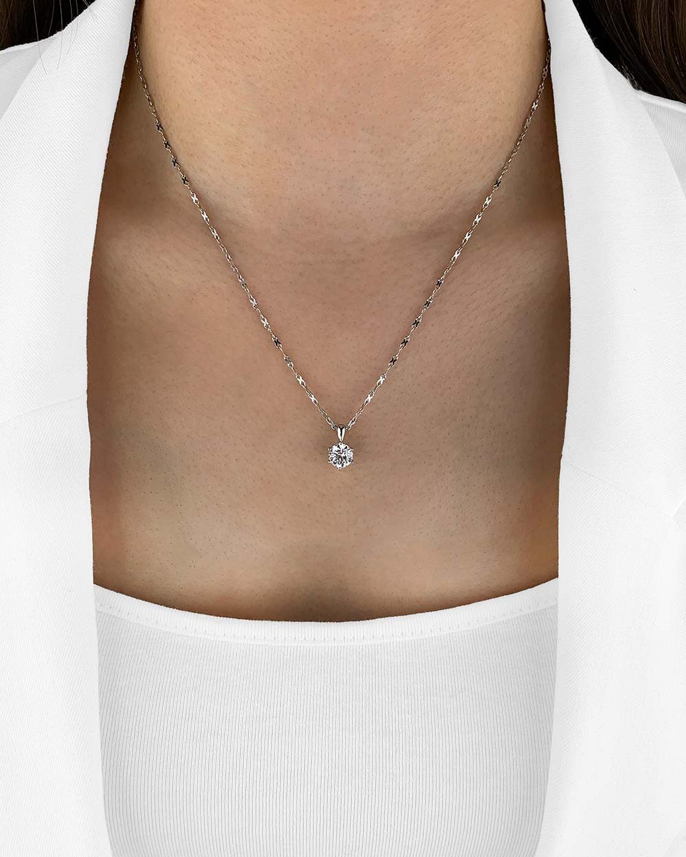 DANIEL CLIFFORD Kette mit Anhänger 'Elenia' Damen Halskette Silber 925 Solitär Anhänger weiß, Silberkette mit Kristallanhänger weiß Solitaire Design – Bild 5 von 5