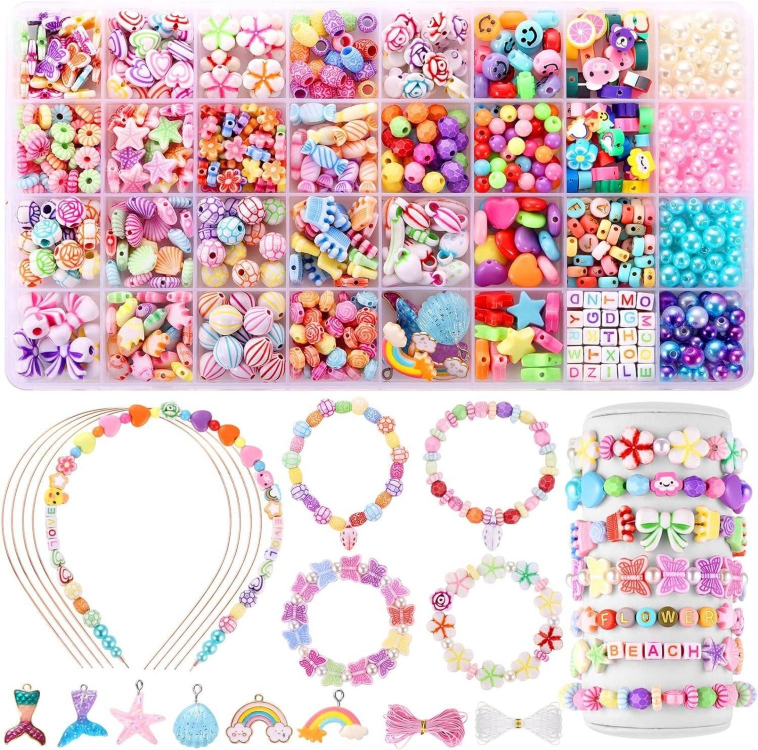 Schmuckset Perlen Bastelset Mädchen Armbänder Selber Machen 32 Farben Kinder
