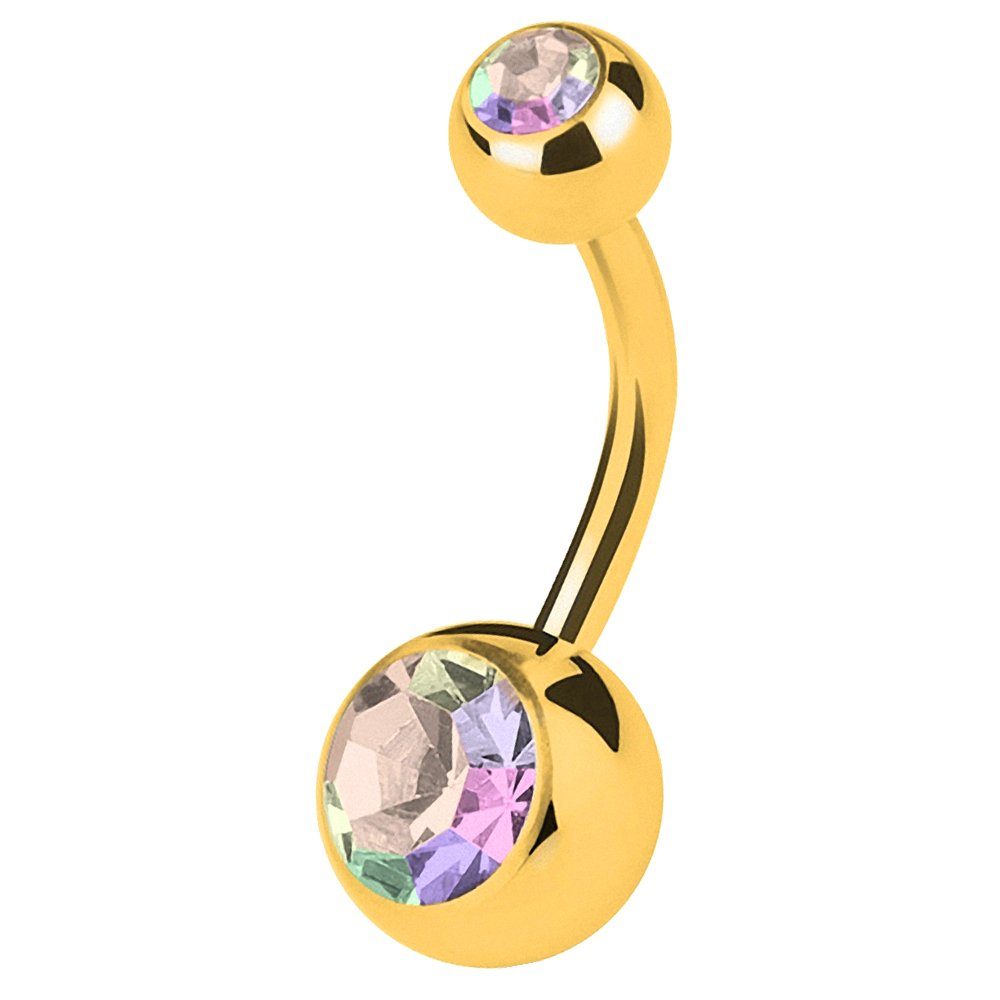 Taffstyle Bauchnabelpiercing Banane Piercing Chirurgenstahl Vergoldet Zwei Kristalle, Bauchpiercing Banane Stecker Anhänger Doppelkristalle