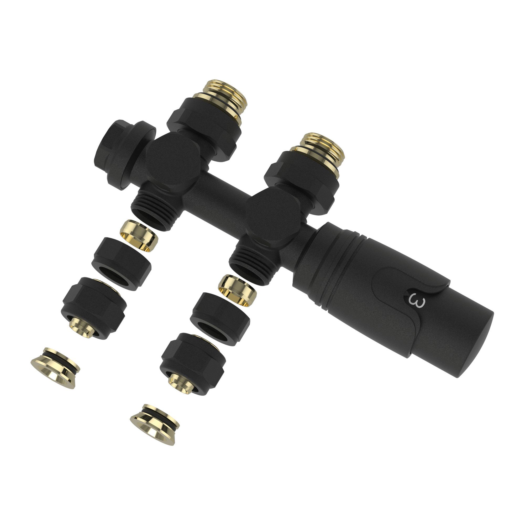 neu.haus Heizkörperthermostat, »Gloppen« Multiblock Set mit Thermostatkopf Messing Schwarz