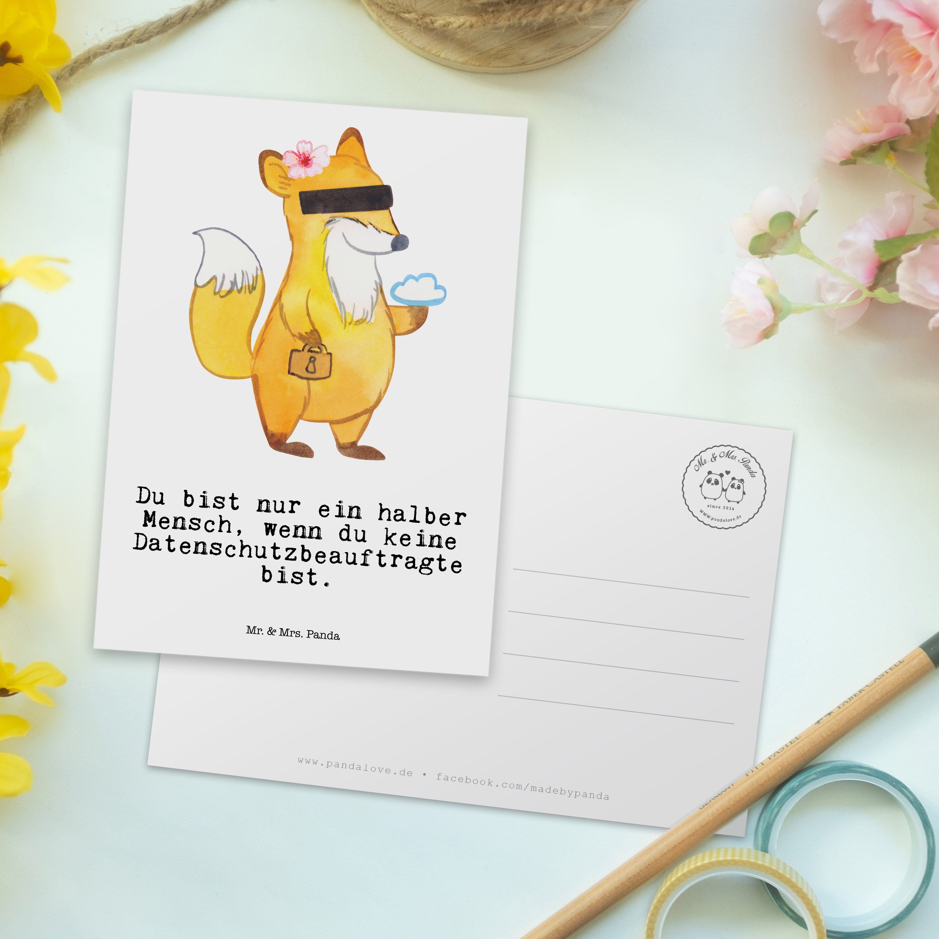 Mr. & Mrs. Postkarte Geschenk, - Herz - Panda Geburtstagskarte mit Datenschutzbeauftragte Weiß