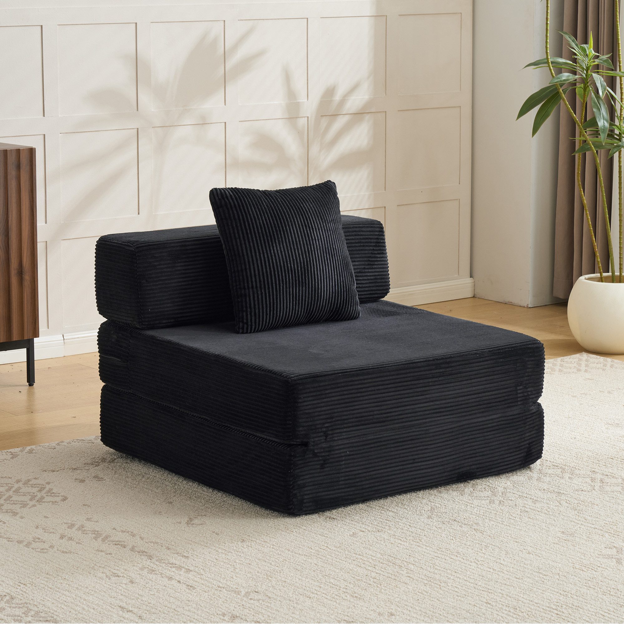 Vankel Loungebett Sofas Wohnzimmer, Sessel mit Schlaffunktion aus Cord faltbar, 1-Sitzer Schlafsessel, platzsparend, bequem und ohne Montage