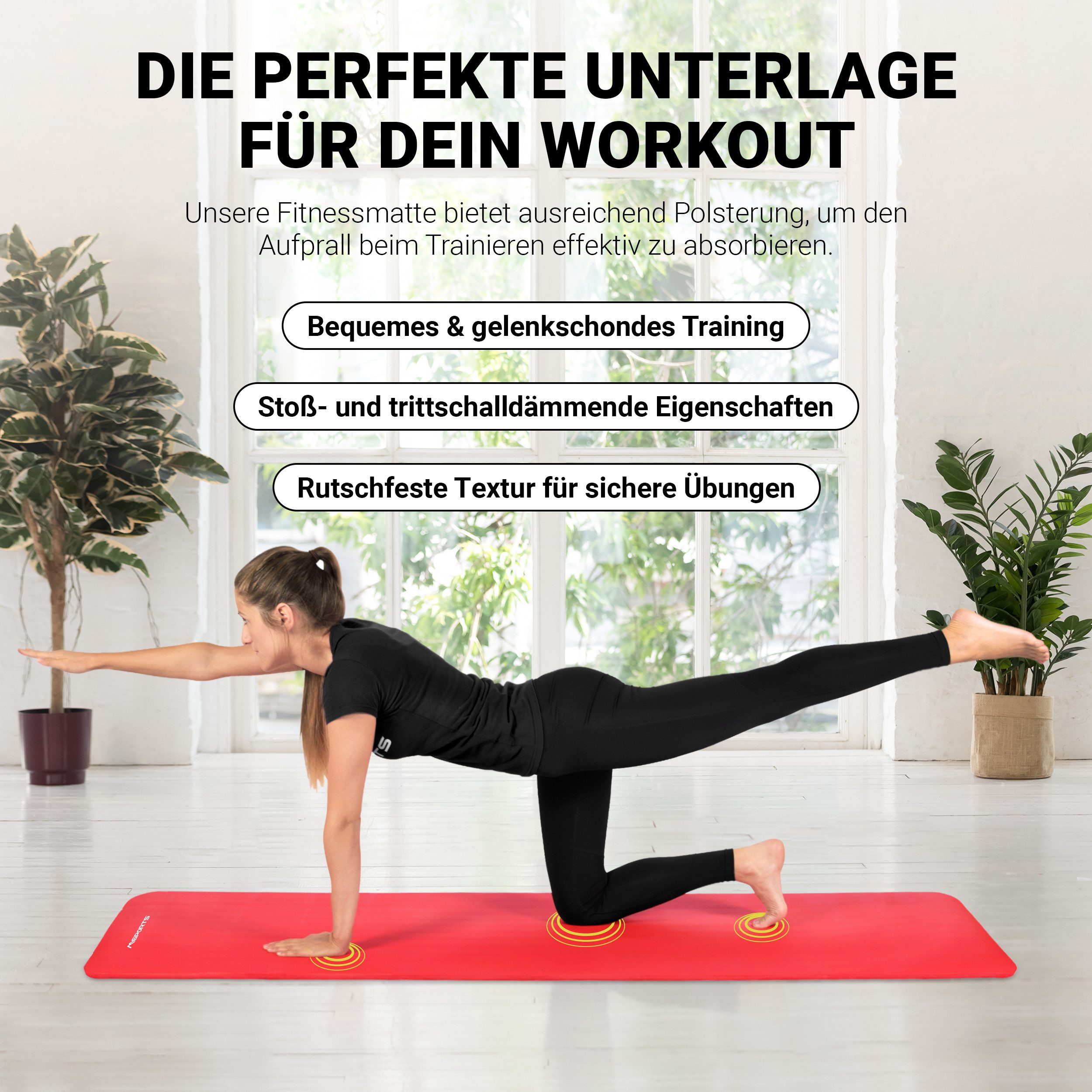 MSports® Gymnastikmatte Yogamatte inkl. Tragegurt + Poster + Workout App