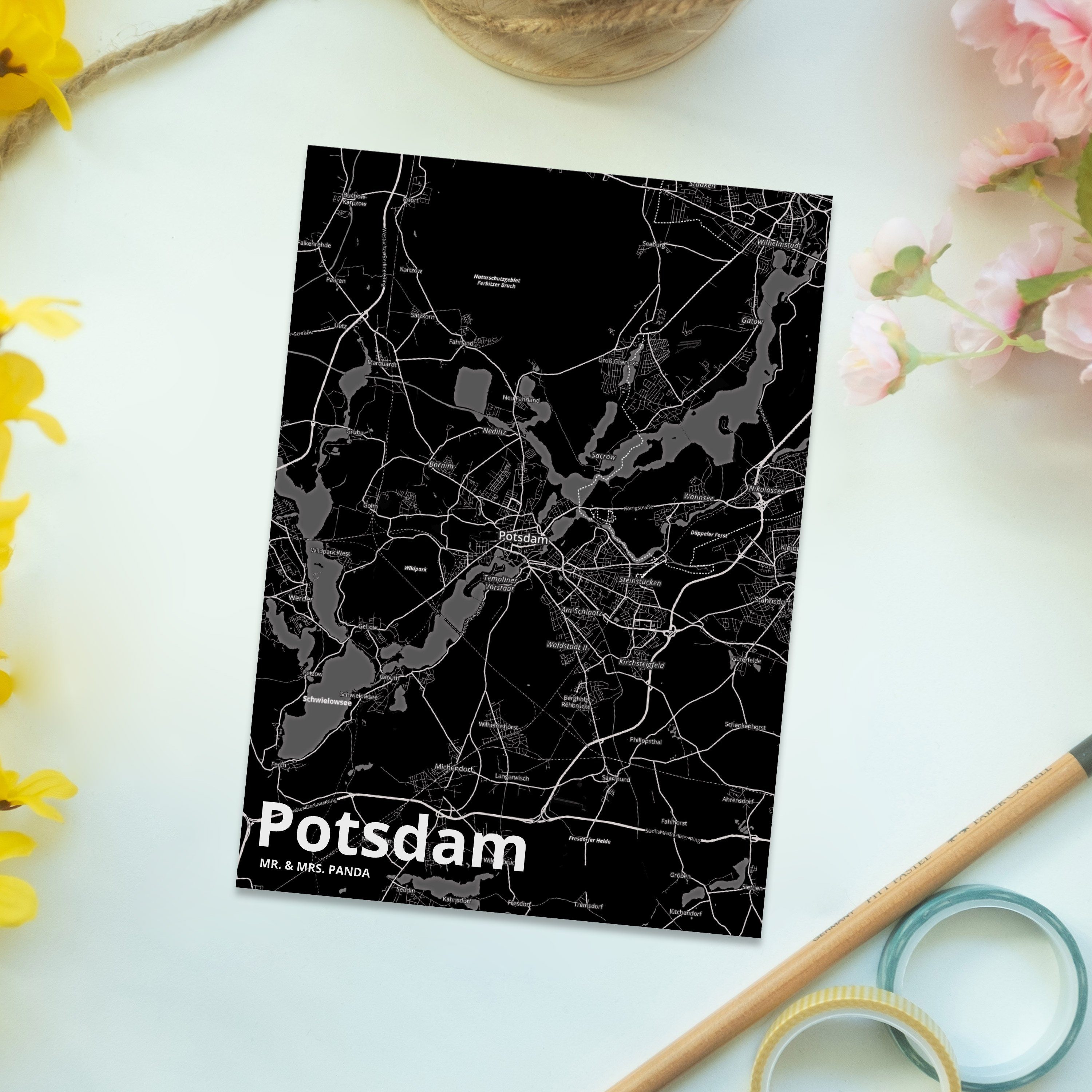Panda Dorf & Geschenk, Mr. Postkarte Städte, Mrs. Landkarte Map - Karte Stadt Potsdam Stadtplan