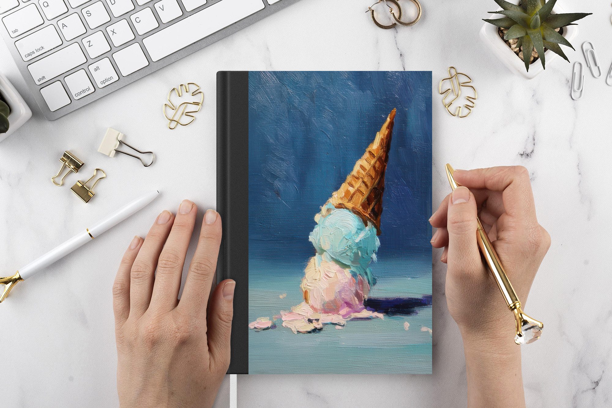 MuchoWow Notizbuch Eiswaffel - Kugeln - Schmelzen - Rosa, Notebook, Notizblock a5, Tagebuch, Journal Liniert