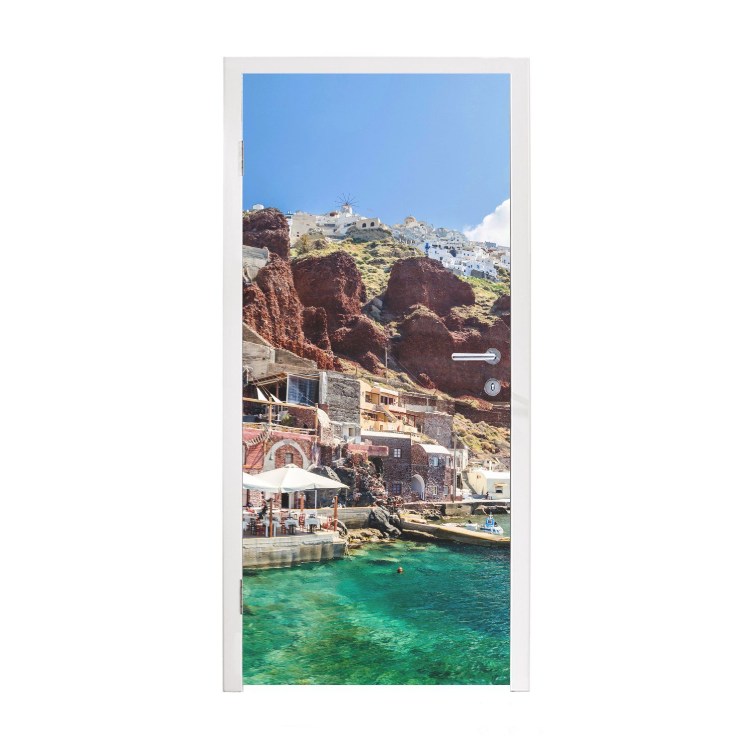 MuchoWow Türtapete Der kleine Hafen von Oia auf Santorin in Griechenland, Matt, bedruckt, (1 St), Fototapete für Tür, Türaufkleber, 75x205 cm