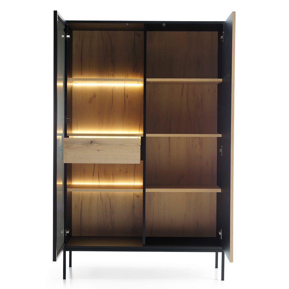 Lomadox Highboard SIBARI-160, Highboard, schwarz mit Wotan Eiche Nb., grifflos B/H/T 104/166/39 cm