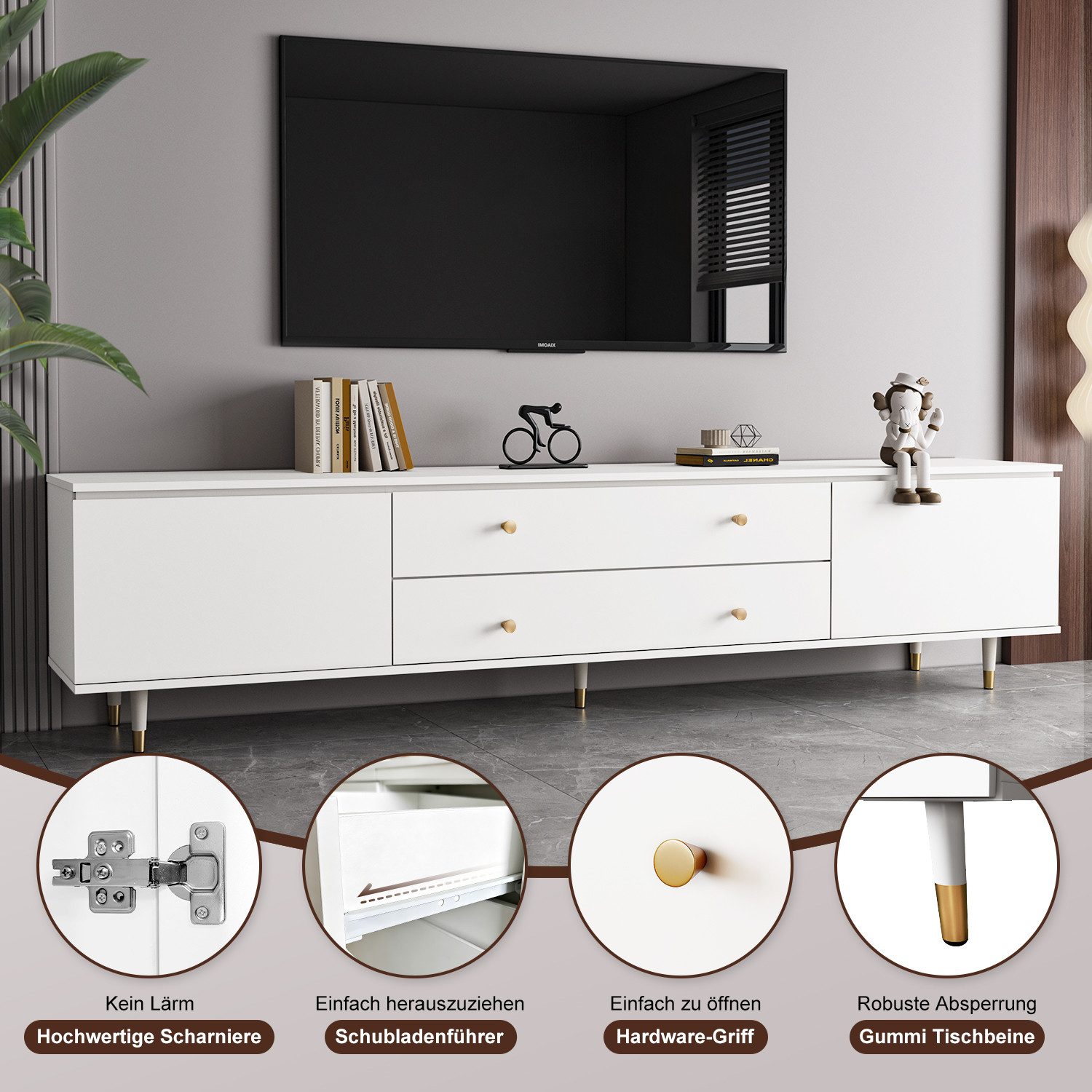 Lexzurn TV-Schrank Hängender TV-Schrank,175cm,Lowboard,Fernsehschrank (TV-Lowboard,TV-Möbel,Erfüllt den Umweltstandard E1,Gesamtabmessungen: 175*50*33cm,Schließfächer mit großer Kapazität, für Großbildfernseher bis 85, 4 Farben (Weiß/Beige/Holzoptik/Grau)