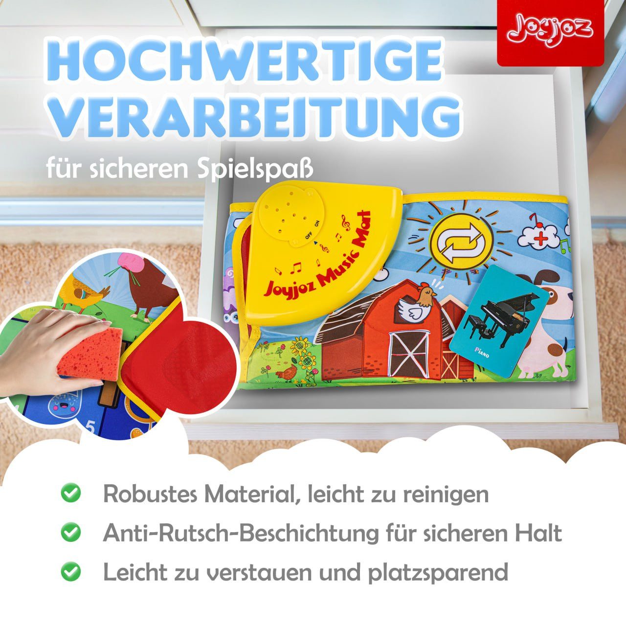 JoyJoz Spielmatte (Elektronische Klaviermatte, Tanzmatte für Kinder), mit 25 Geräuschen und 13 Karten – Spielspaß und Lernen in Einem – Bild 4 von 5