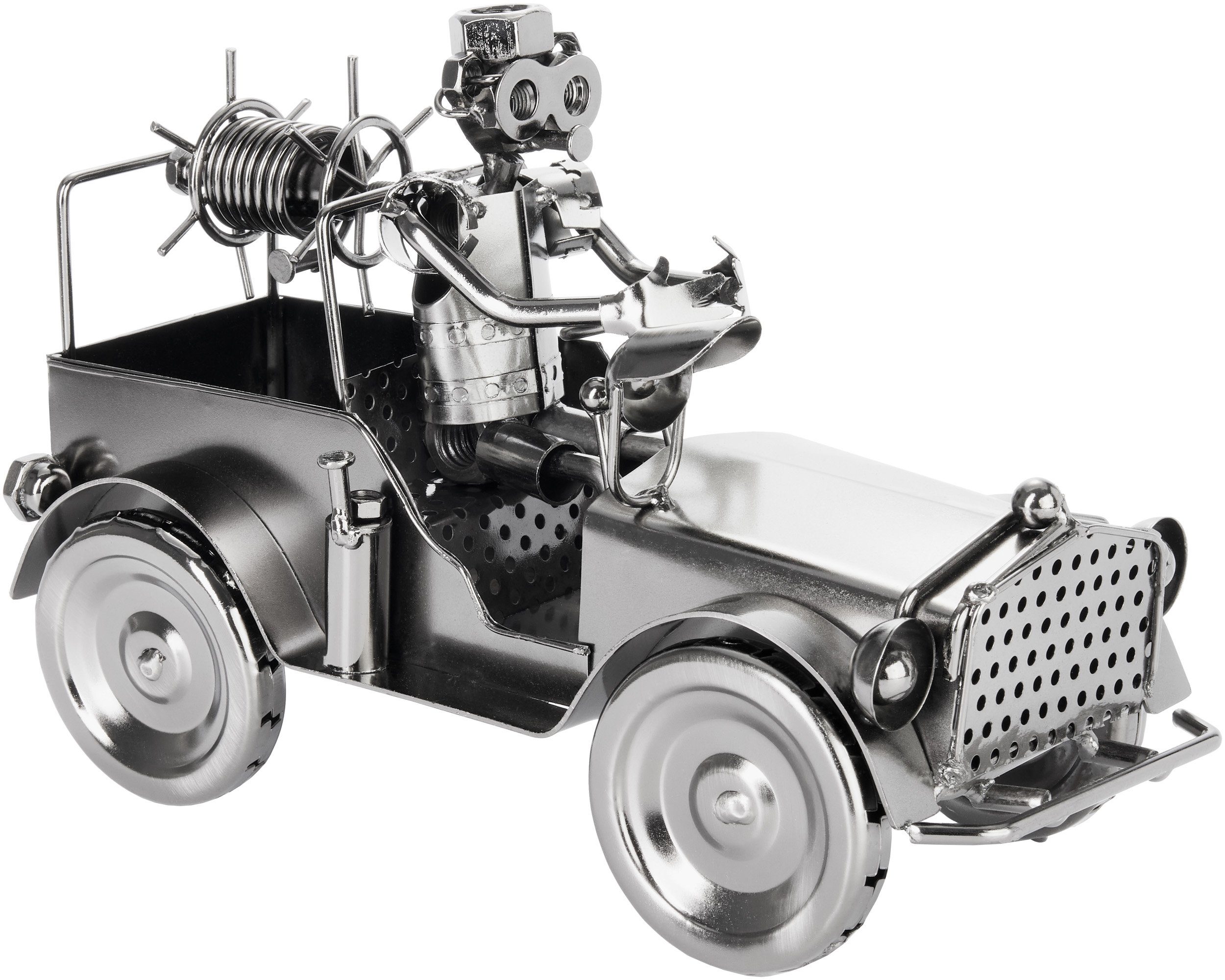 BRUBAKER Dekofigur Schraubenmännchen Feuerwehrauto - Feuerwehr Eisenfigur Metallmännchen (1 St), Oldtimer Löschfahrzeug Geschenk für Feuerwehrmann