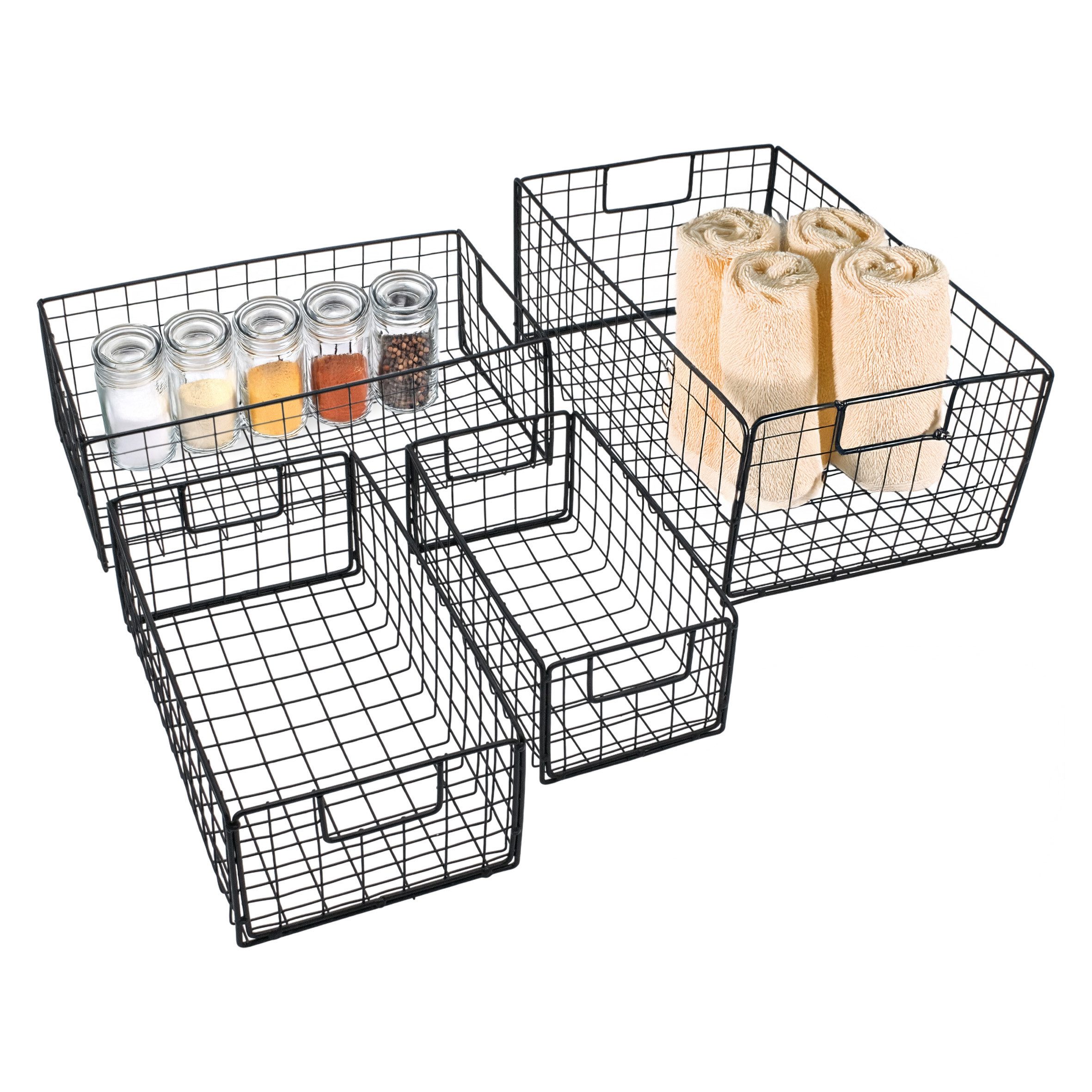 Spetebo Aufbewahrungskorb Metall Gitterkorb rechteckig schwarz mit Griffen günstig online kaufen