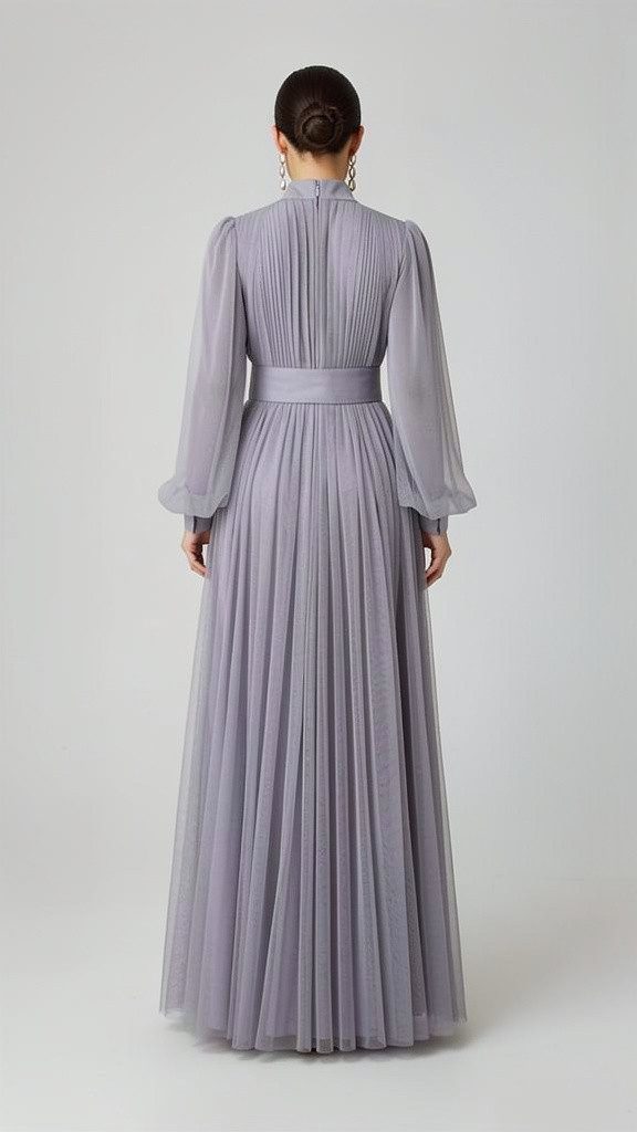 fashionshowcase Tüllkleid Damen Abendkleid Maxilänge Abaya-Stil - Modest Mode vollständig blickdicht & bedeckt – Bild 3 von 5