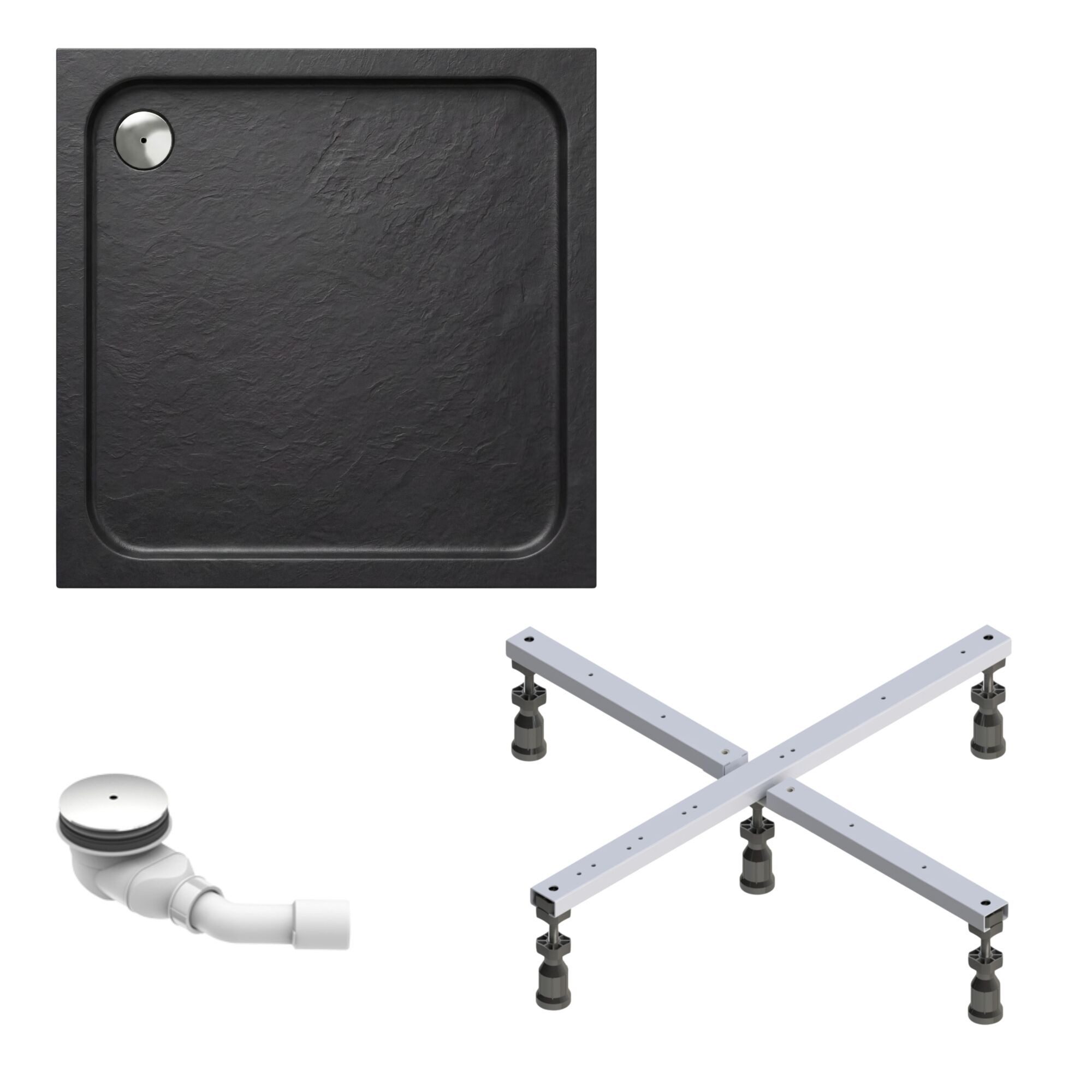 Schulte Duschwanne Adria, Sanitäracryl, 80 x 80 cm Anthrazit Komplett Set mit Fußgestell und Ablauf