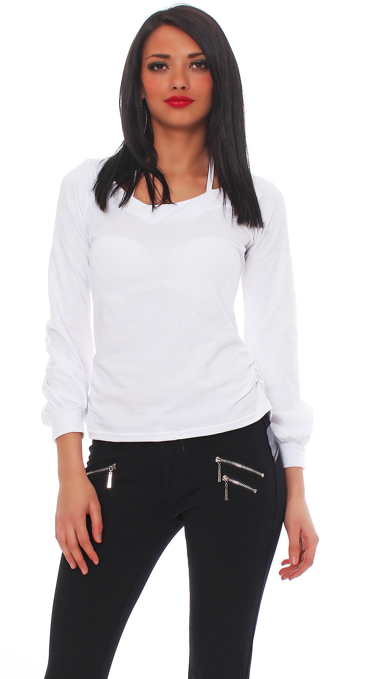 Mississhop Langarmshirt Bluse Tunika Longshirt mit eleganten Ballonärmeln F günstig online kaufen