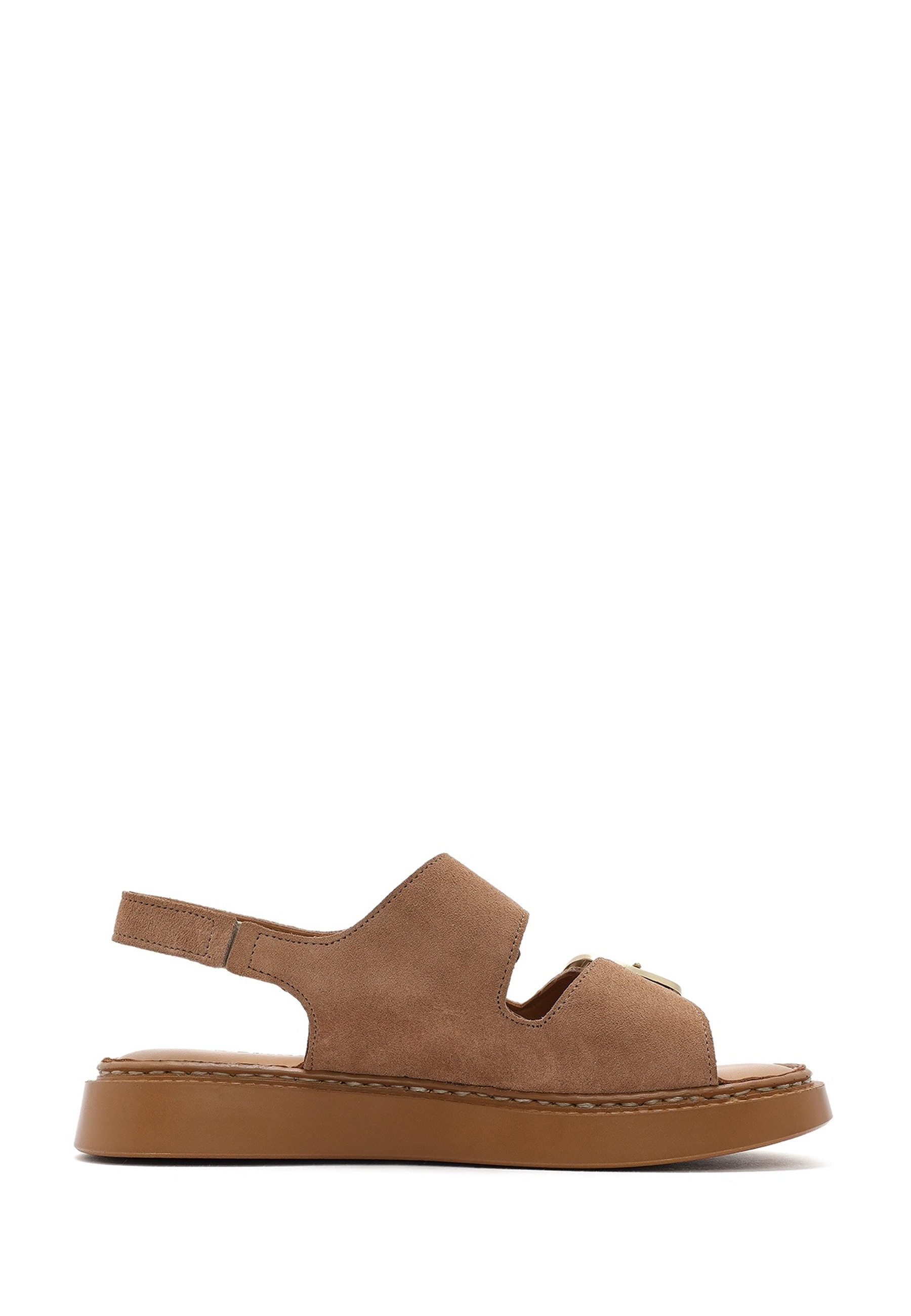 Derimod Sandalen aus Veloursleder Sandale Echtes Wildleder, Lederfutter, Fersenriemen, Dekorative Schnallen