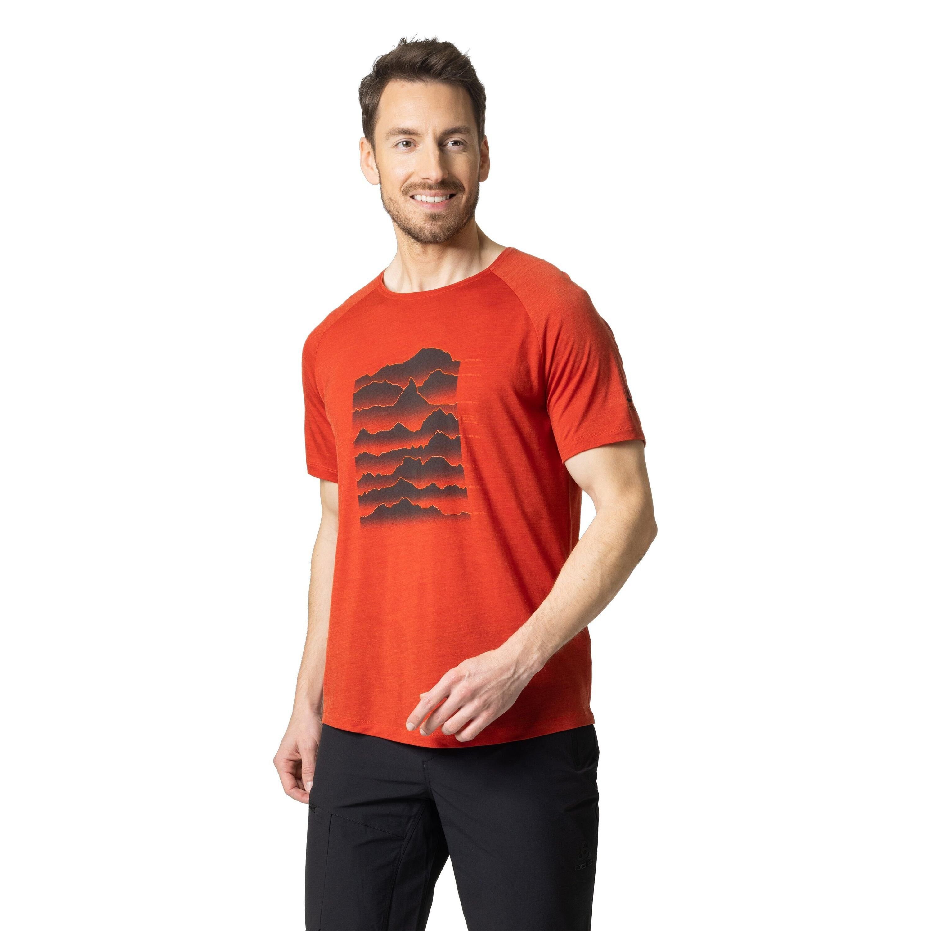 Odlo T-Shirt Ascent Performance Wool Light T-Shirt mit Sonnenaufgangsmotiv (1-tlg) Ketchup Melange