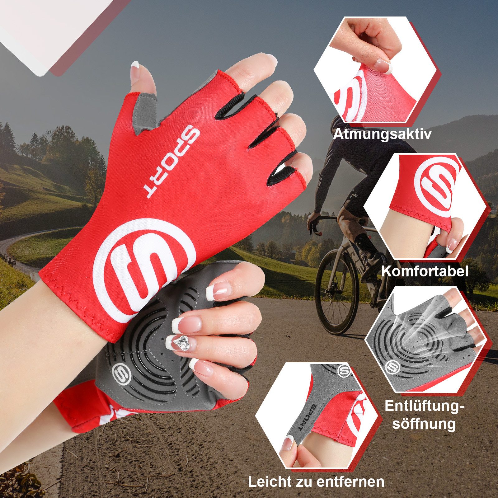 Sunicol Fahrradhandschuhe Halbfinger Rutschfeste und Stoßdämpfende Mountainbike Handschuhe Trainingshandschuhe für Crossfit, Bodybuilding, für Damen und Herren