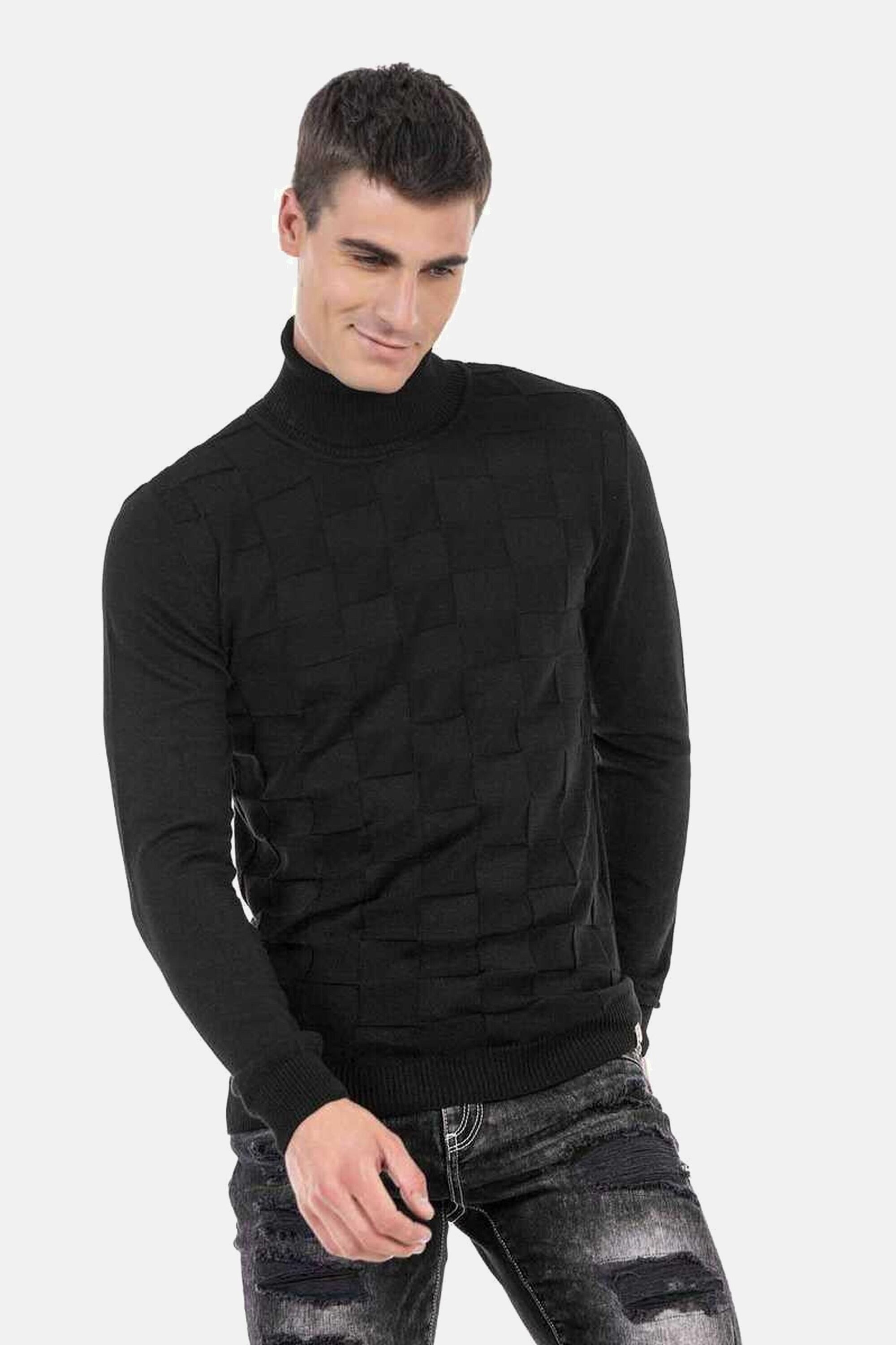 Cipo & Baxx Rollkragenpullover Pullover (1-tlg) mit kariertem Strickmuster, CP241