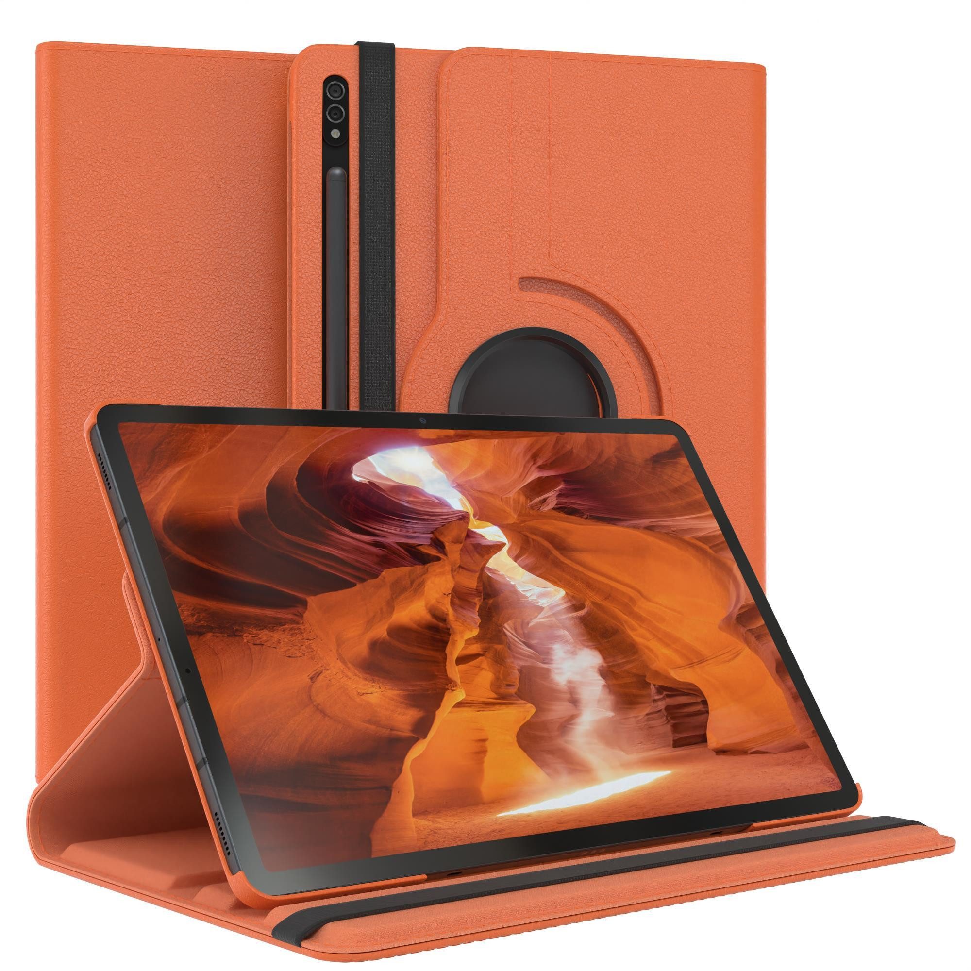 EAZY CASE Tablet-Hülle Rotation Case für Samsung Galaxy Tab S8 Plus / S7+ 12,4 Zoll, Tabletschutz robust magnetisch verstellbar Klappetui mit Deckel Orange