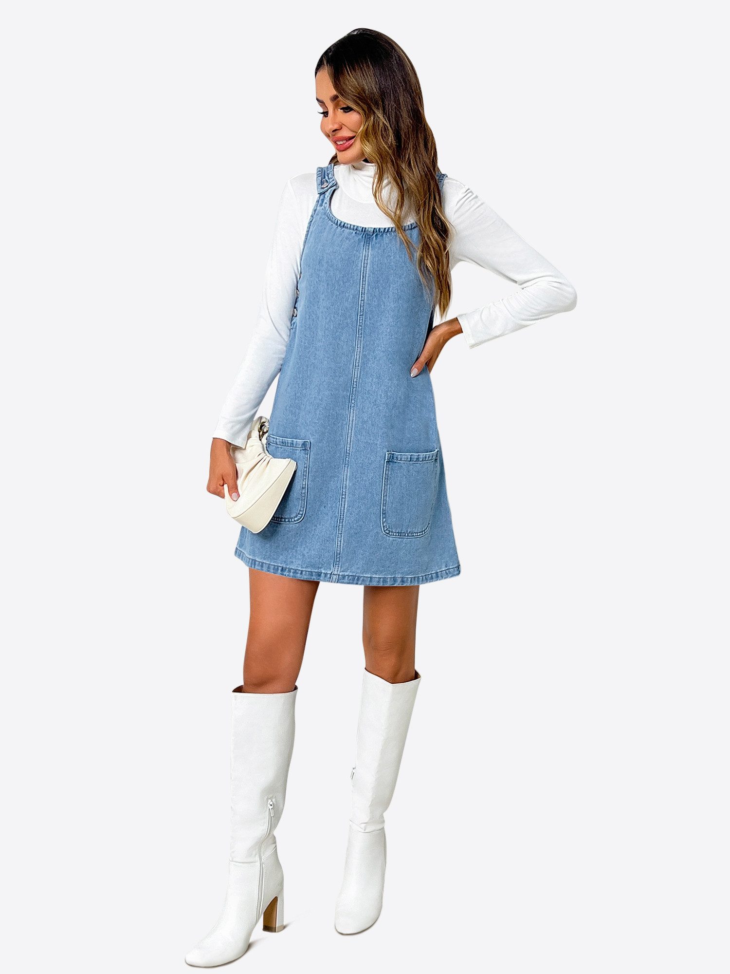 Imily Bela Jeanskleid Ärmellose Kleid mit Rundhals (Packung, 1-tlg., 1per-Pack) mit Eingrifftaschen