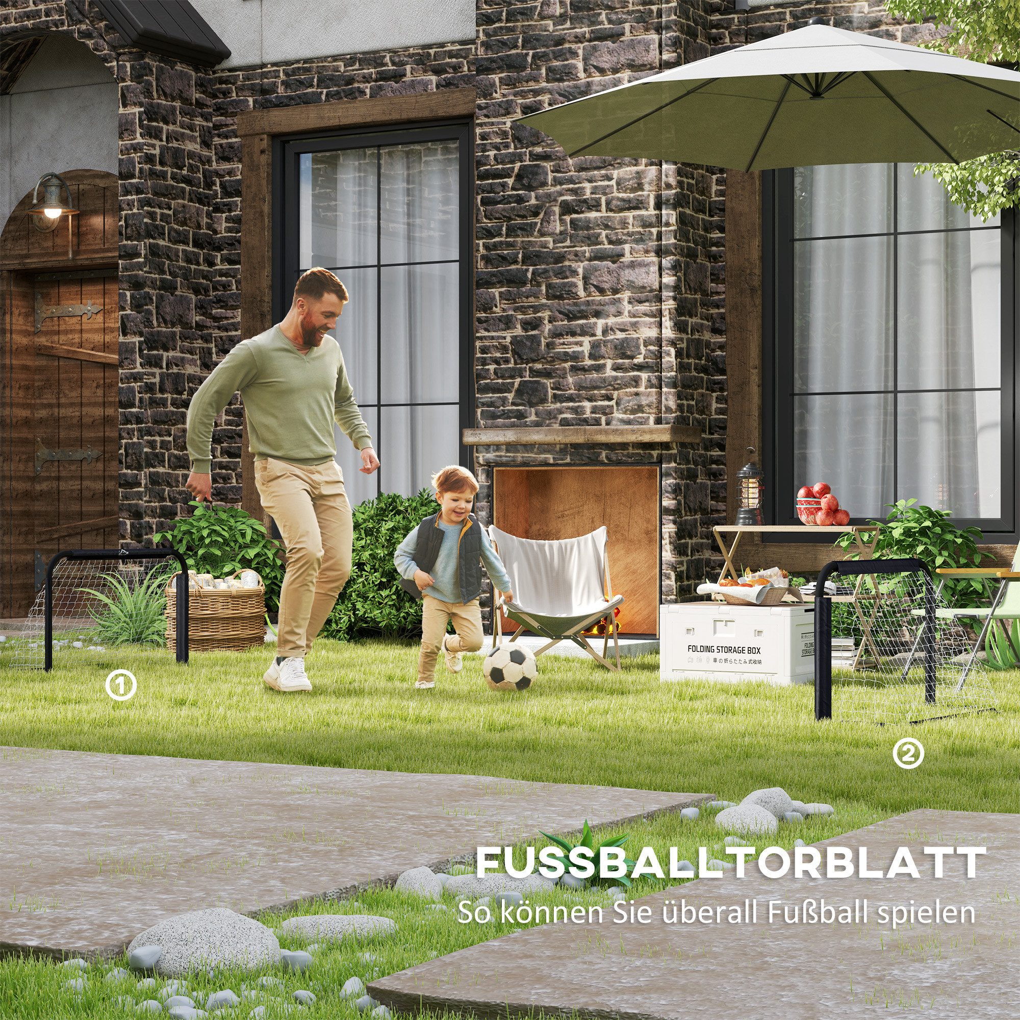 MC Star Fußballtor 2er Set Klappbar Fussballtore mit Metallrahmen (für Kinder und Erwachsene, Garten, 90 x 36 x 60 cm, Schwarz)