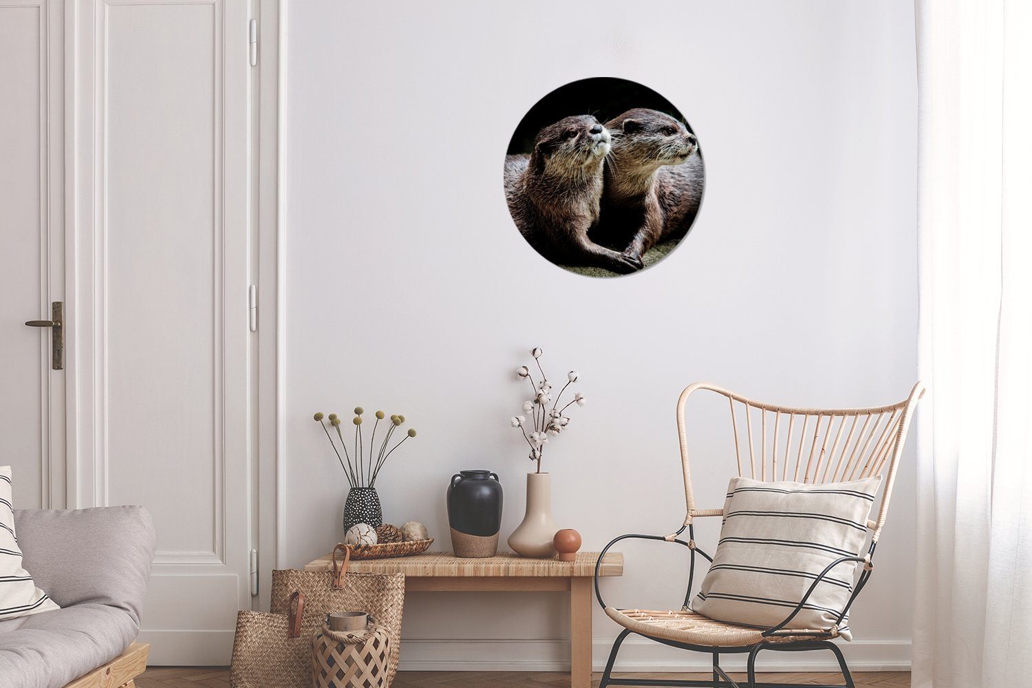 halten Wanddekoration (1 cm St), Kreis sich Otter 30x30 Rundes Forex, MuchoWow Gemälde Wandbild, gegenseitig, Wohnzimmer,