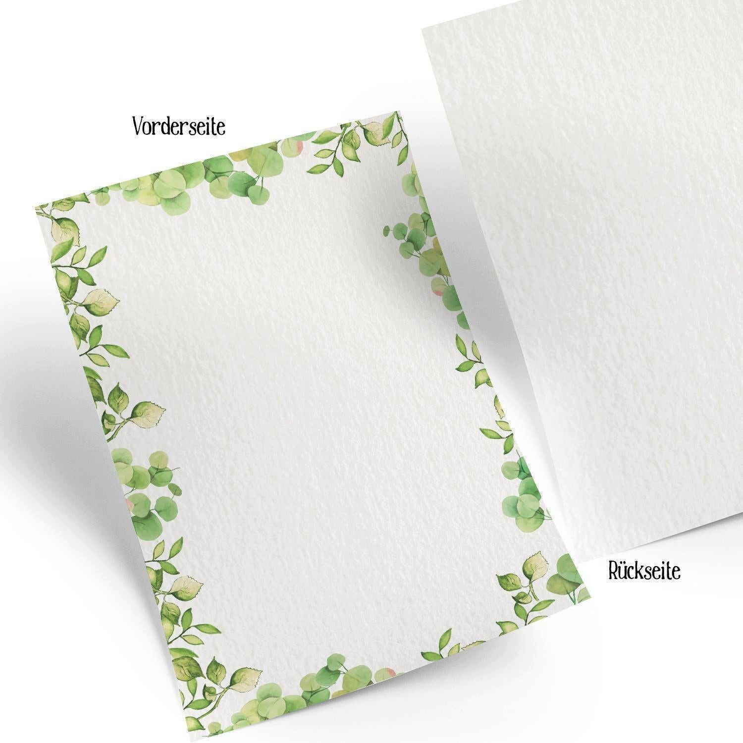 Logbuch-Verlag Klappkarte 100 Blatt Briefpapier DIN A4 grün grau Blätter-Rahmen - beschreibbar