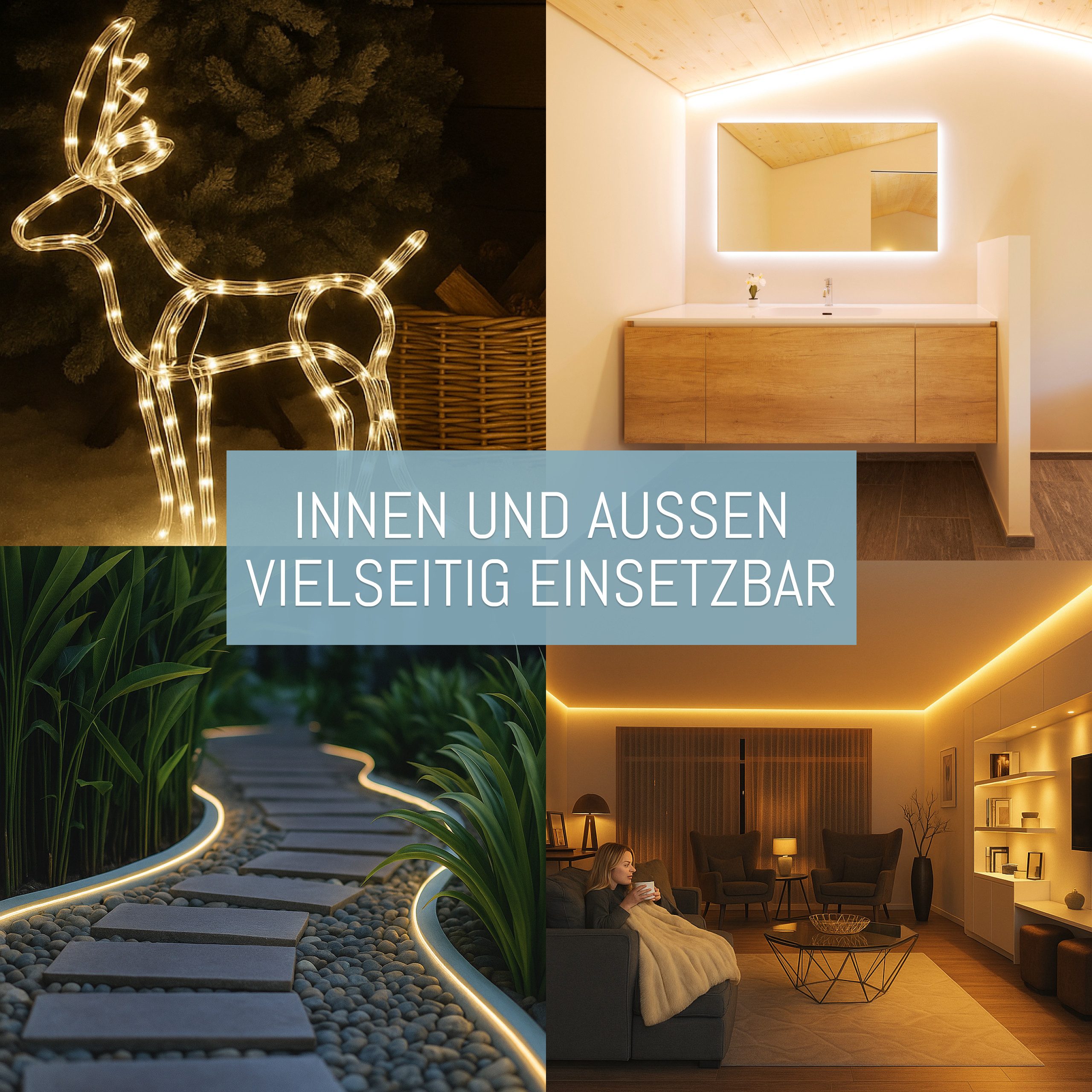 COZY HOME LED-Lichterkette Schlauch LED Stecker & Solar -, 200 LED I 8 Modi & Timer I 12m I Lichtschlauch I Outdoor – Bild 3 von 5