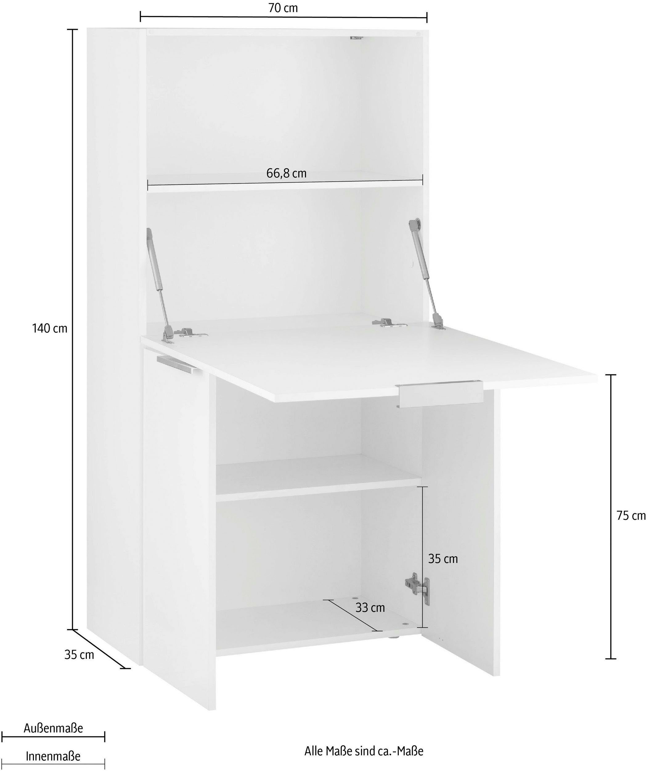 Tecnos Sekretär Dalia, Schreibtisch, Schiefer Design, 70 cm, Made Italy Breite in im PC-Schrank modernen