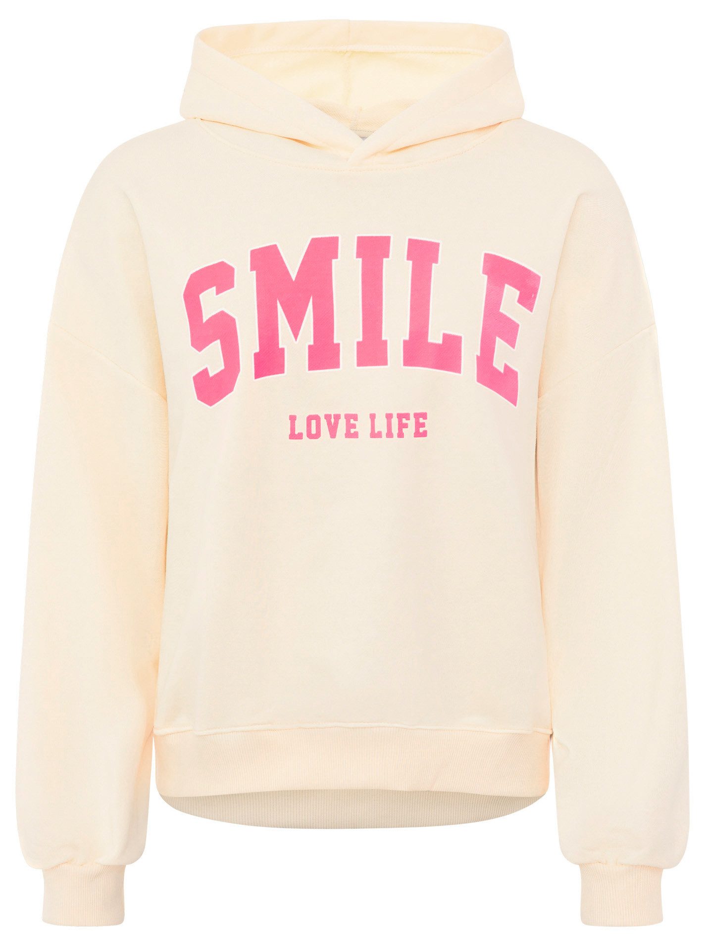 Zwillingsherz Hoodie "Smile" Kapuze, lange Ärmel, elastische Bündchen, großer Neon-Print – Bild 2 von 5