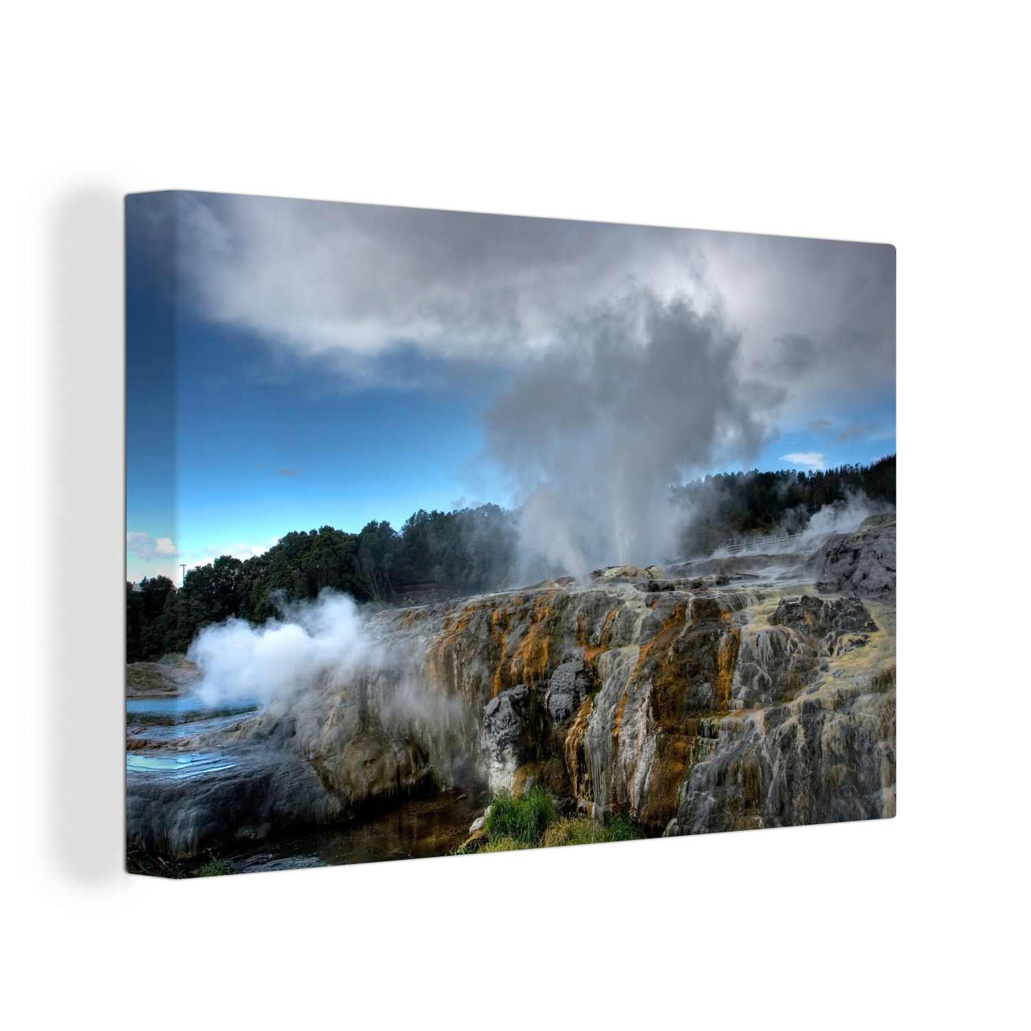 OneMillionCanvasses® Leinwandbild Die Whakarewarewa-Geysire in Neuseeland, (1 St), Wandbild Leinwandbilder, Aufhängefertig, Wanddeko, 30x20 cm | Leinwandbilder