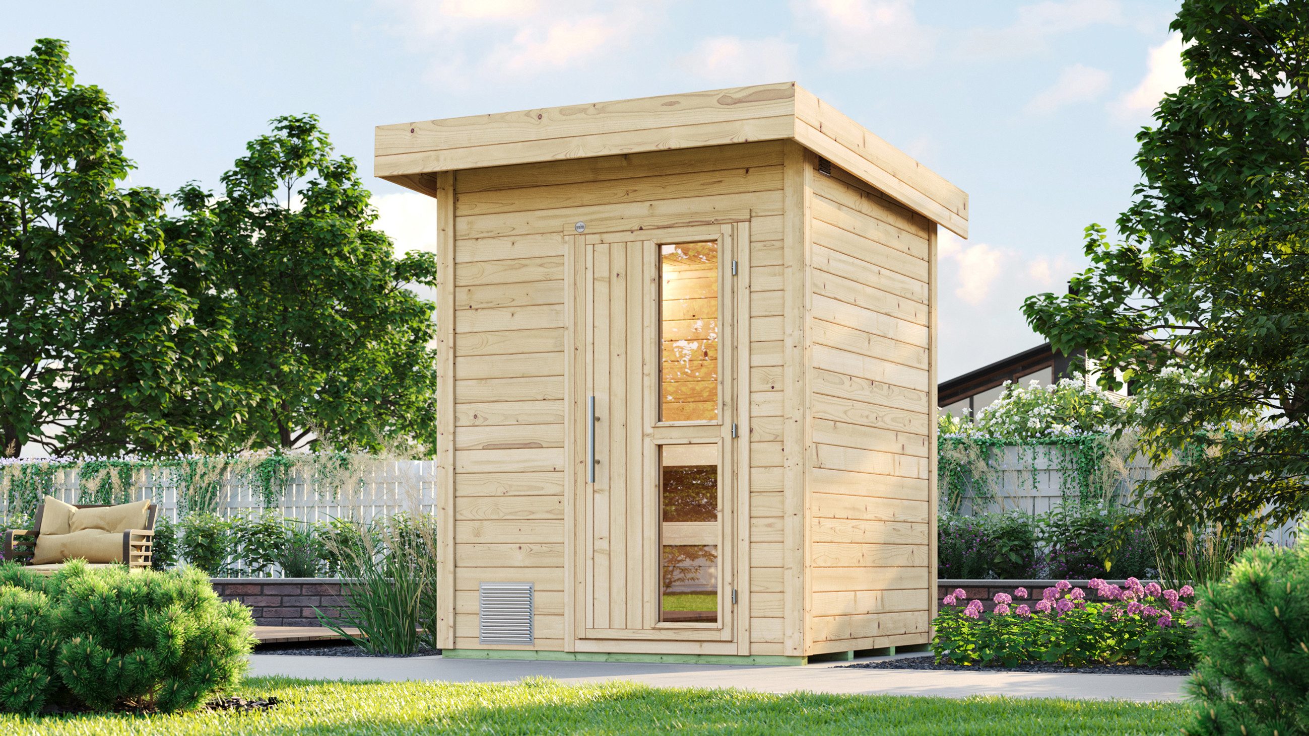 weka Saunahaus Saunahaus NAANTALI, BxTxH: 210 x 249 x 253 cm, 38 mm, aus Blockbohlen, extrahohe Tür