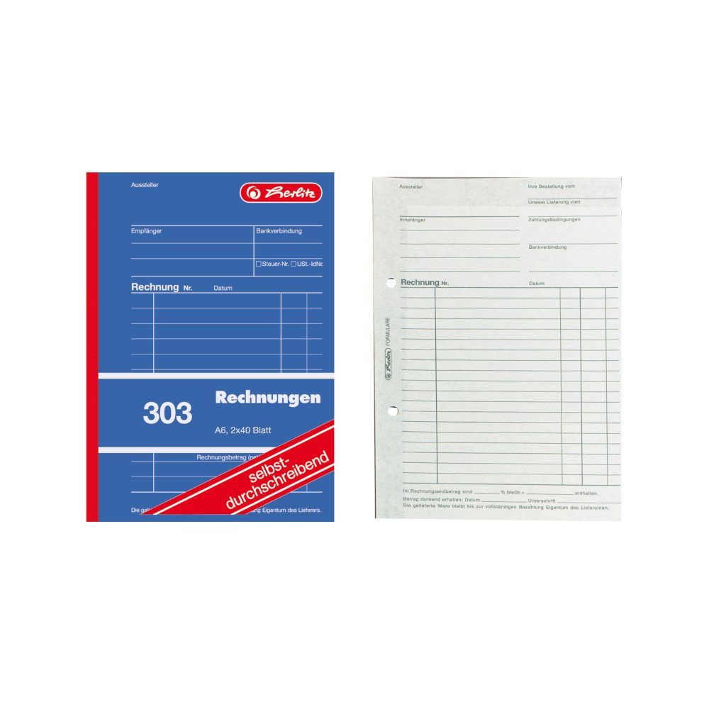 Geschäftspapier Herlitz Rechnungsbuch 303 / A6 / 2x 40 Blatt / selbstdurchschreibend