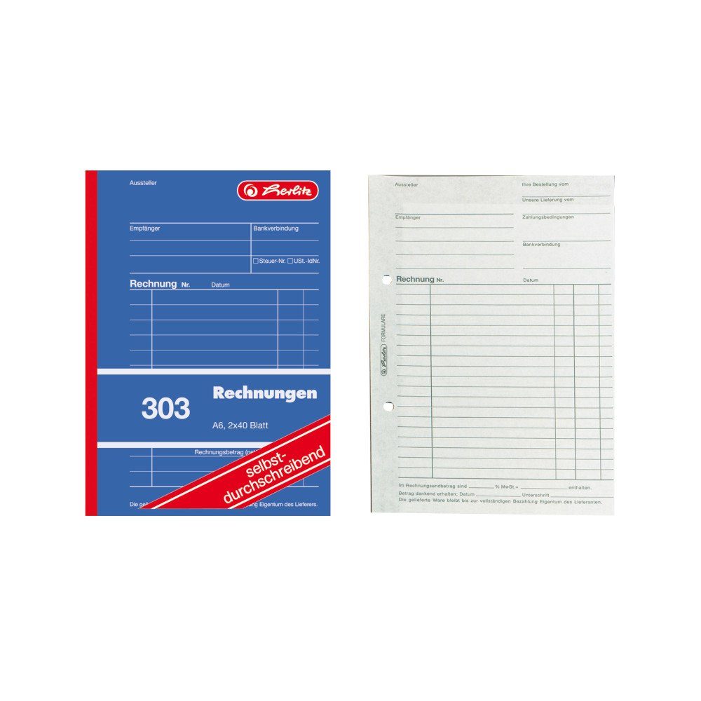 Herlitz Geschäftspapier Herlitz Rechnungsbuch 303 / A6 / 2x 40 Blatt / selbstdurchschreibend