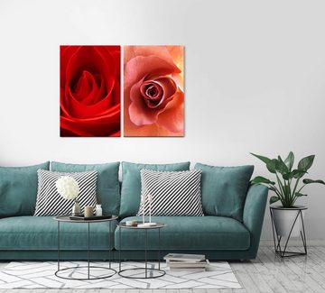 Sinus Art Leinwandbild 2 Bilder je 60x90cm Rosen Blüten Rot Liebe Leidenschaft Romantisch Dekorativ