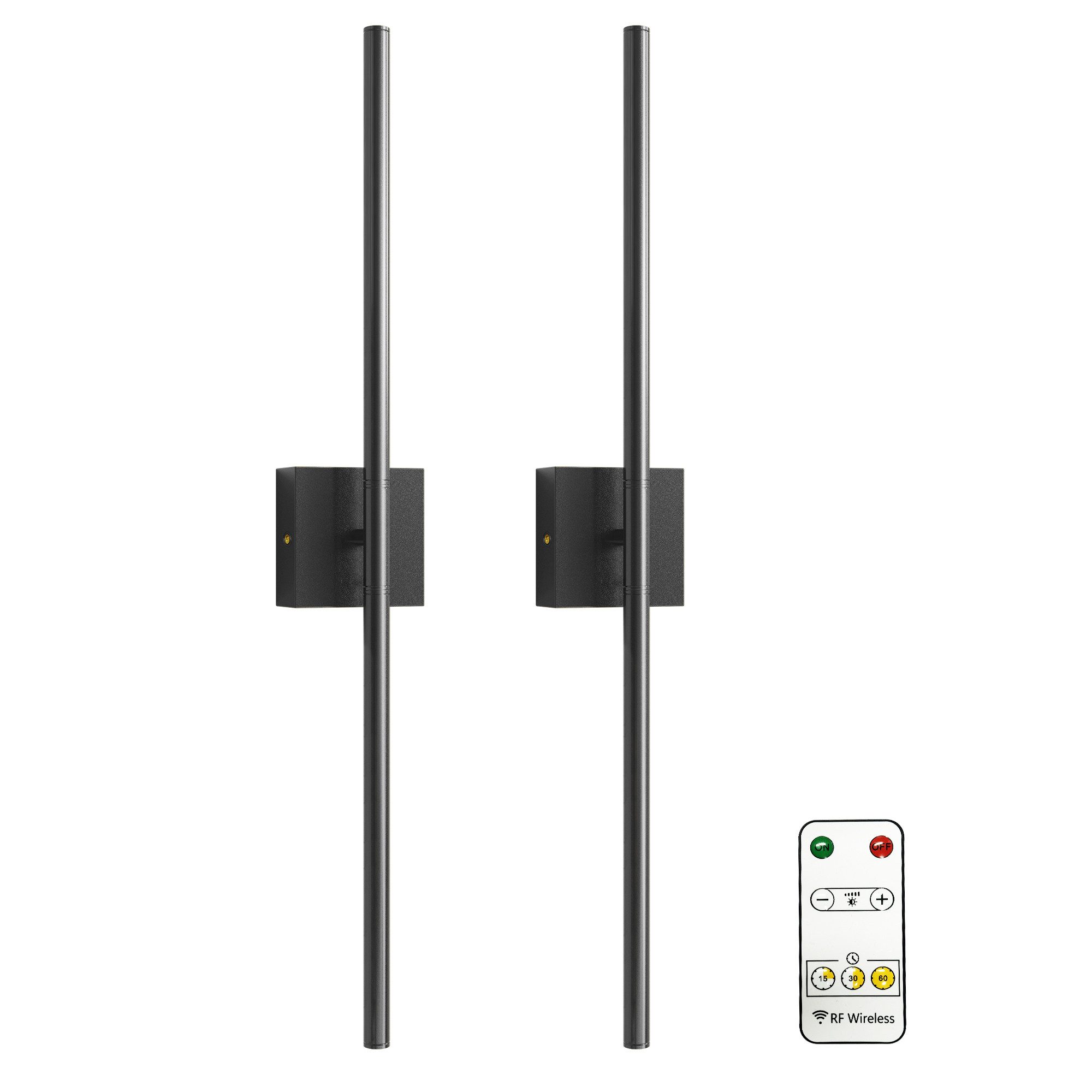 LOHAS-LED LED Wandleuchte 2er Set kabellose Wandlampe 72cm, 10000mAh 6000K, LED fest integriert, Kaltweiß, mit Akku, Touch-Funktion und RF-Fernbedienung, stufenlos dimmbar