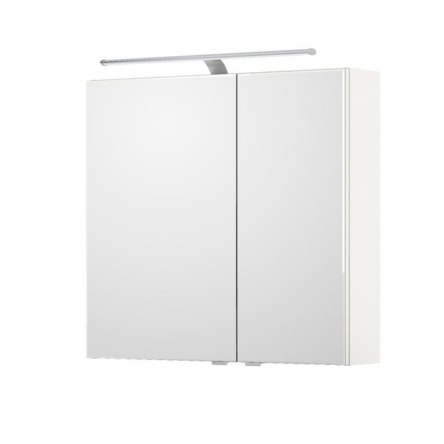 Lomadox Spiegelschrank SOLINGEN-66 Badezimmer 75cm breit mit LED Beleuchtung weiß Glanz 75/70,3/17 cm