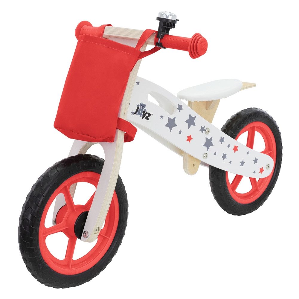 Joyz Laufrad Holzlaufrad mit verstellbarer Sitz und Stoffbeutel Klingel Tragegriff 11 Zoll, Kinderfahrrad Rot für Kinder ab 2 bis 5 Jahren Lauflernrad 85x35x54cm