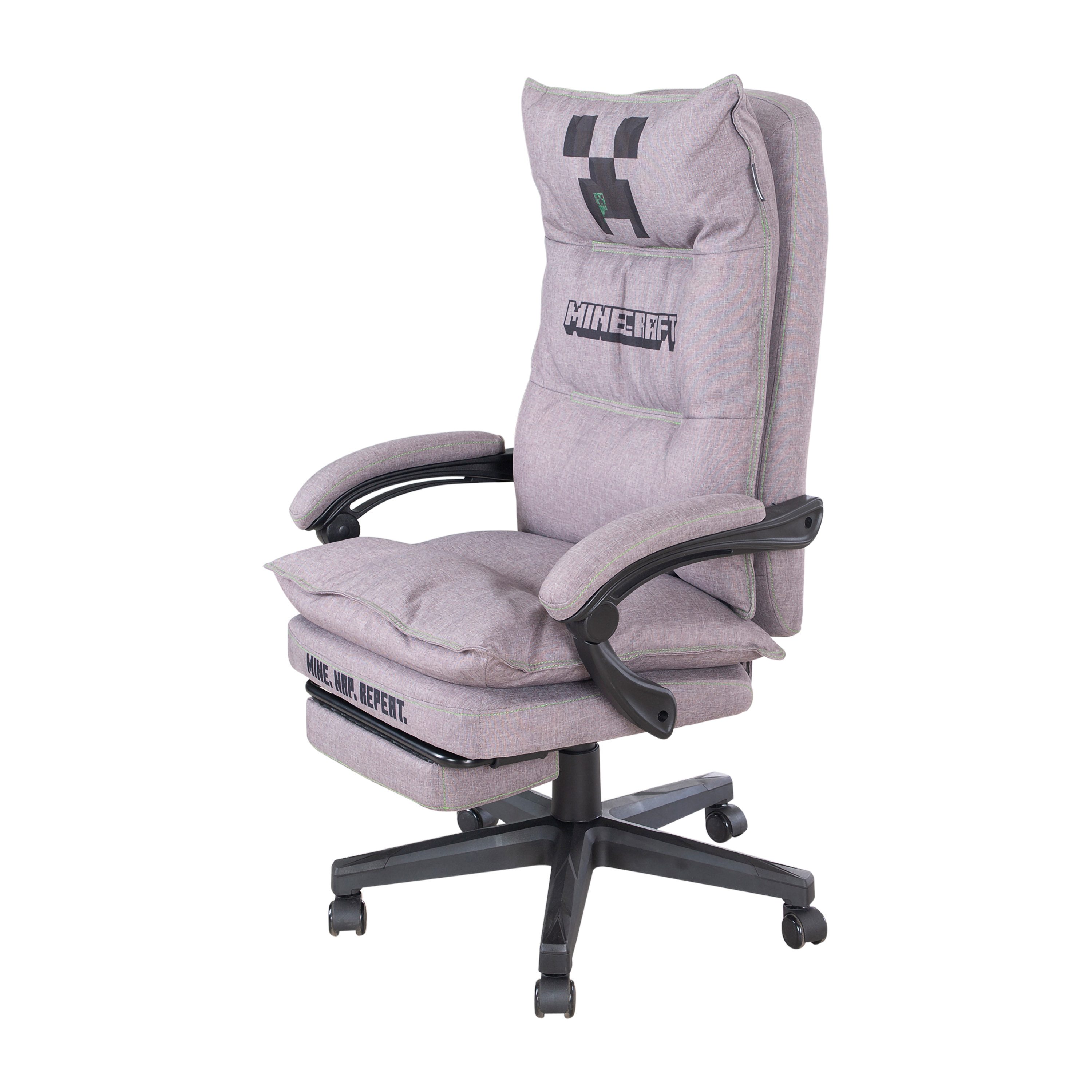 Minecraft Gaming-Stuhl gepolsterter Gaming Chair - stufenlos höhenverstellbar - Wippmechanik, mit Beinstütze - Für Kinder, Jugendliche & Erwachsene Minecraft Fans