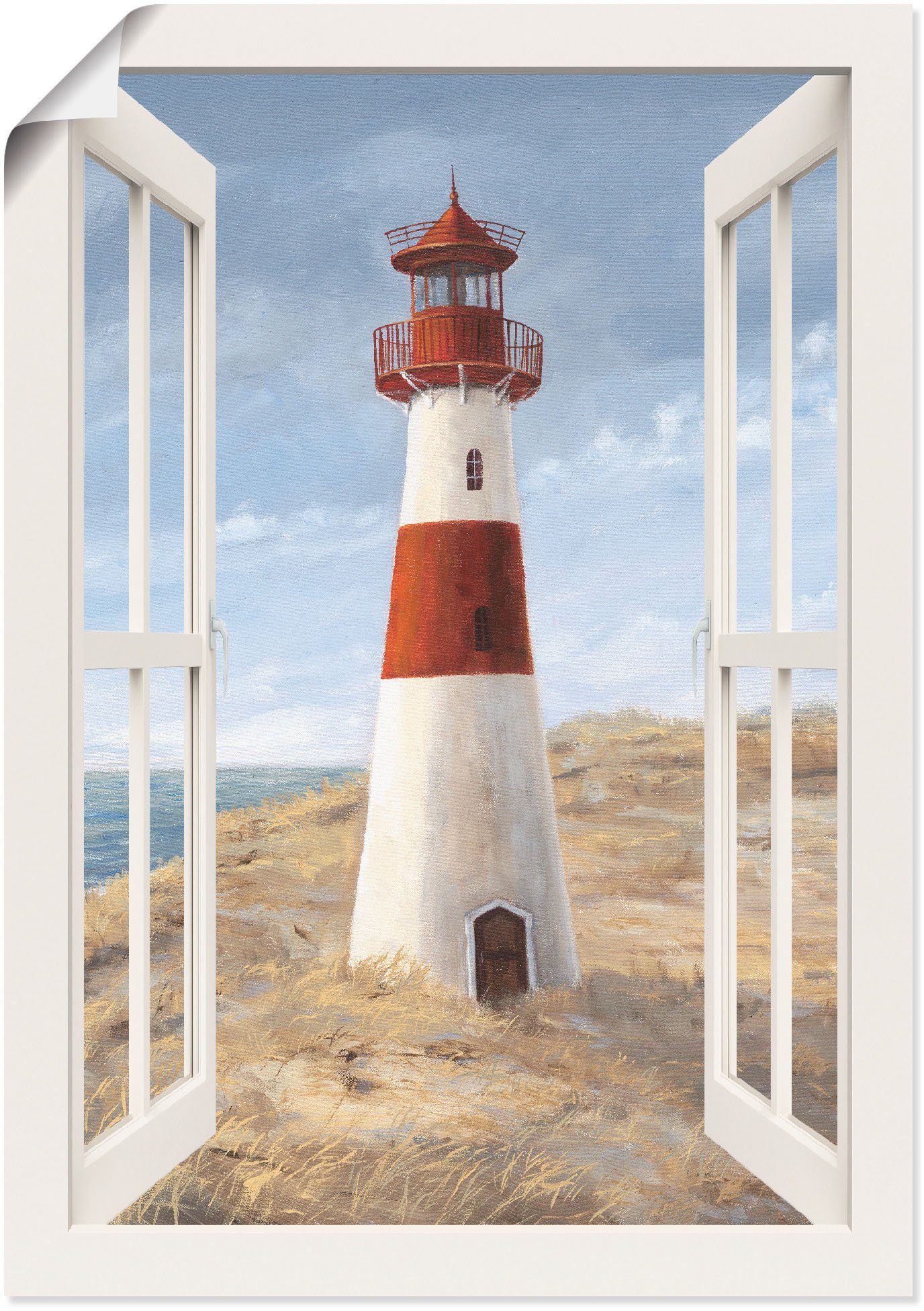 Artland Wandbild Leuchtturm I Fensterblick, Gebäude (1 St), als Alubild, Leinwandbild, Wandaufkleber oder Poster in versch. Größen | Poster