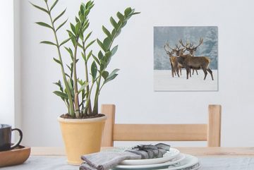 OneMillionCanvasses® Leinwandbild Hirsche - Tiere - Schnee - Winter - Landschaft - Natur, (1 St), Leinwand Bilder für Wohnzimmer Schlafzimmer