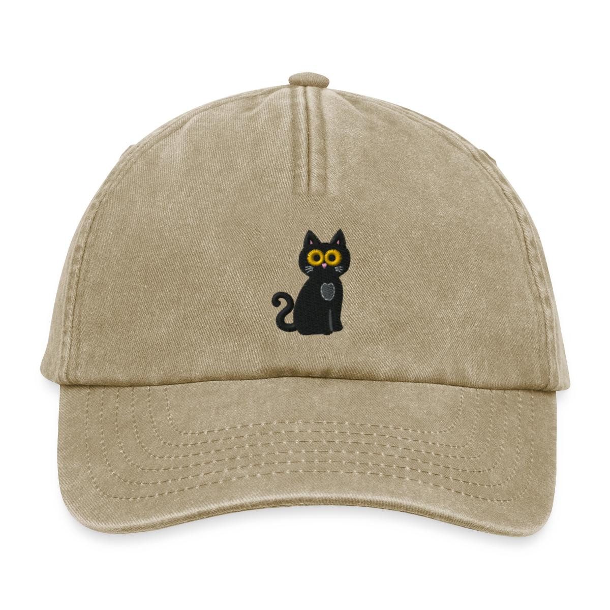 Baseball Cap Schwarze Katze Bestickt Vintage Cap