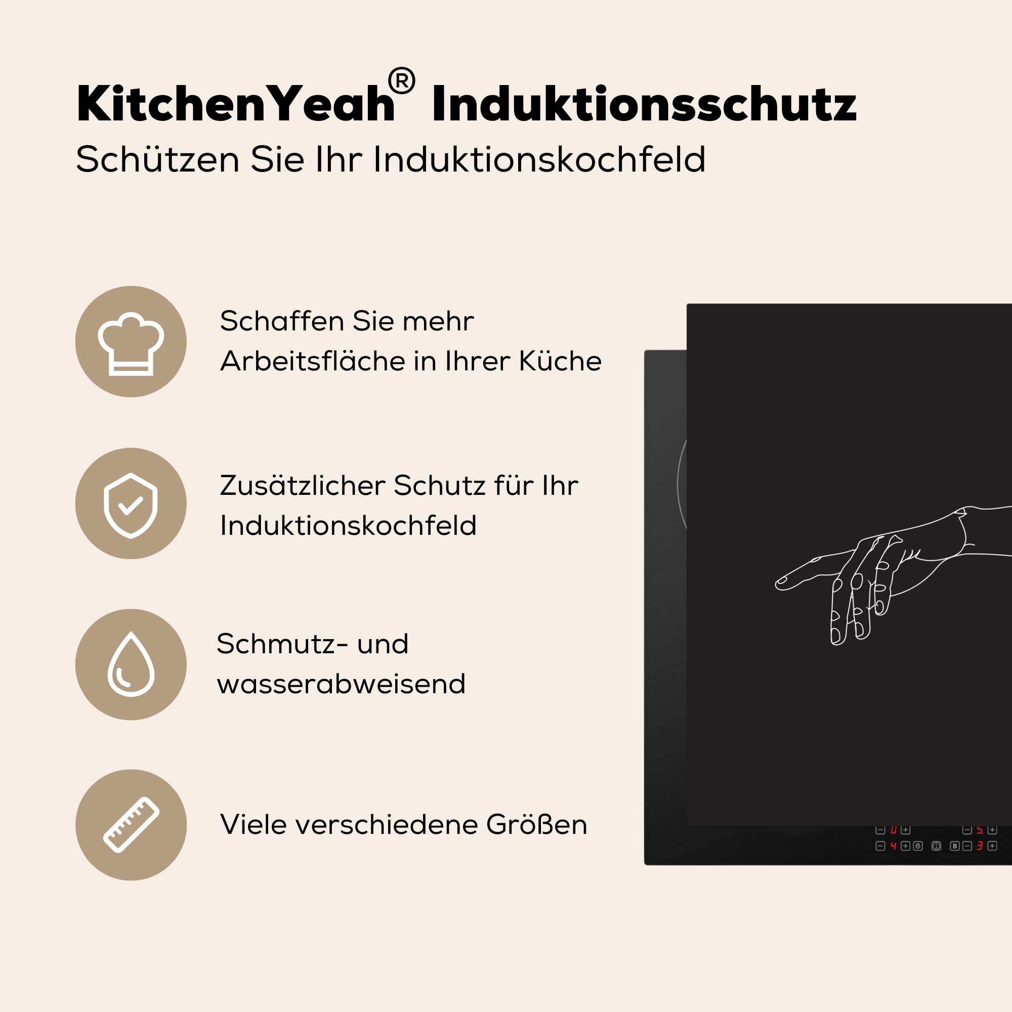 MuchoWow Herdblende-/Abdeckplatte Hand Linienkunst, Vinyl, cm, (1 für tlg), - 78x78 küche Ceranfeldabdeckung, Arbeitsplatte - Arm