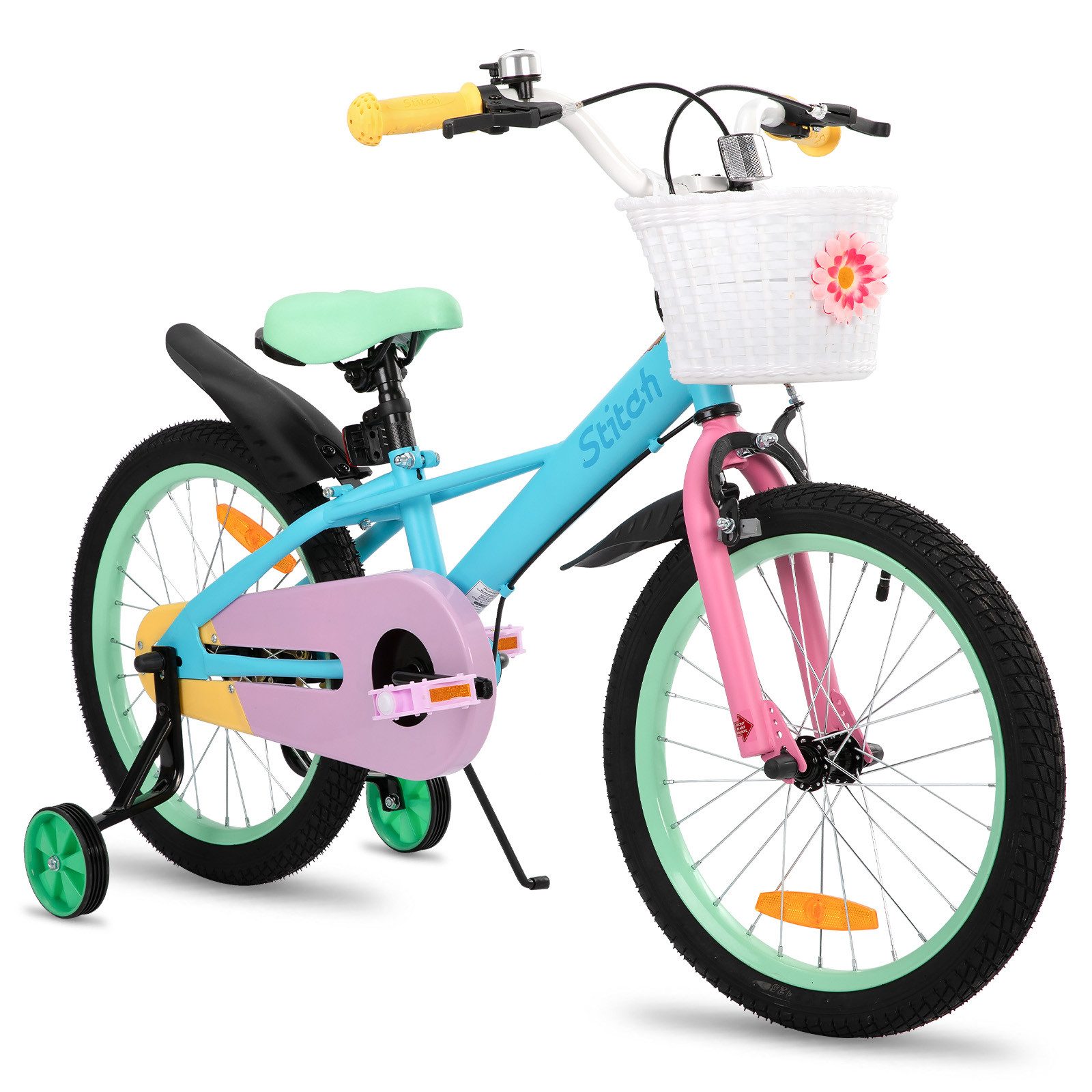 JOYSTAR Kinderfahrrad Macarons 12 14 16 18 Zoll fahrrad für 2-9 jährige Mädchen & Jungen, mit Korb,Stützrädern, Kotflügel, Korb, Fahrradklingel, Reflektorplatte