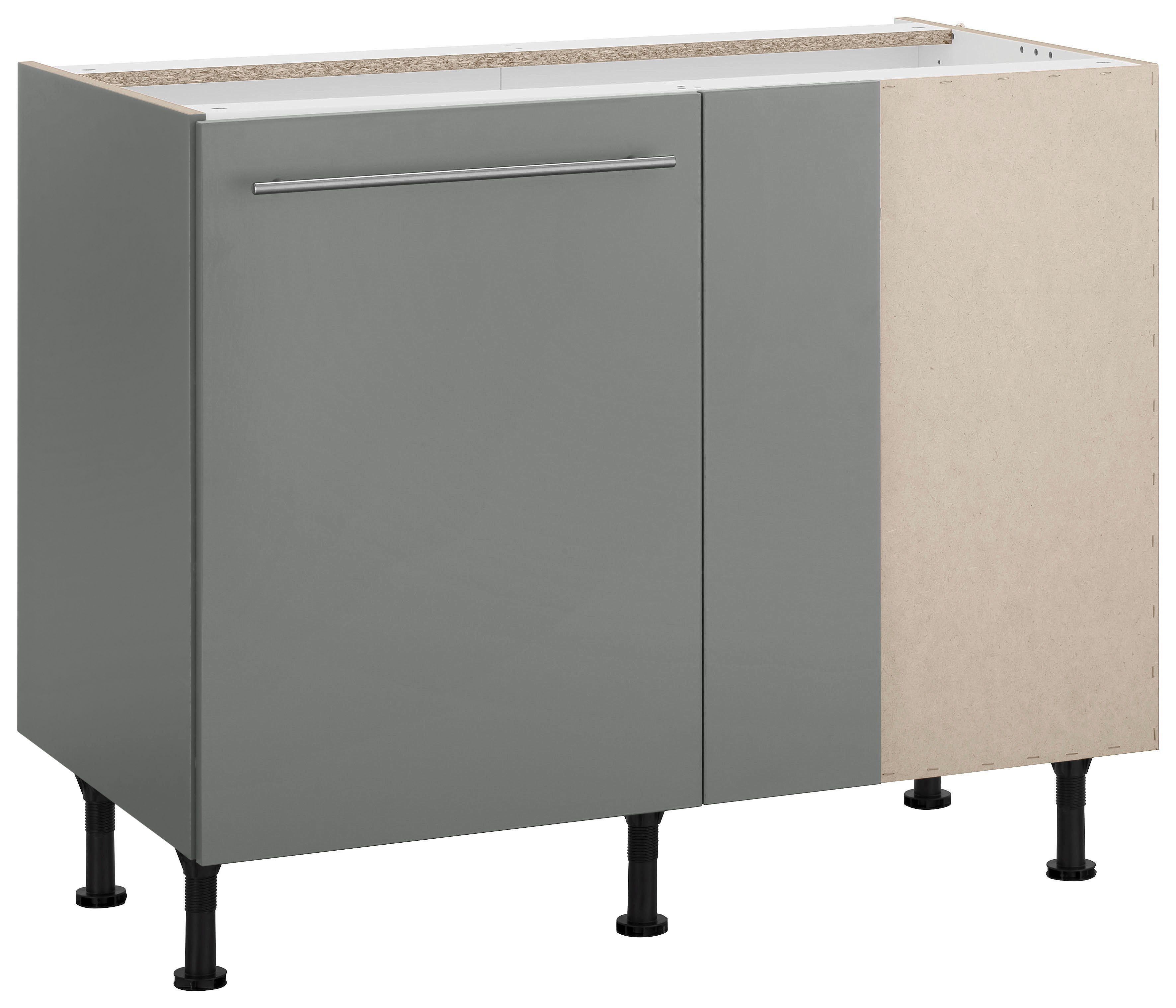 OPTIFIT Eckunterschrank Bern 100 cm | mit Metallgriff basaltgrau Füßen, mit Tür mit 1 basaltgrau/basaltgrau höhenverstellbaren breit