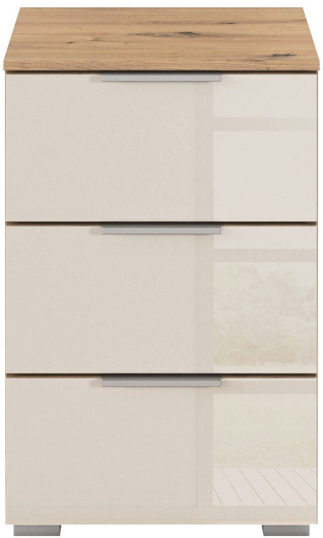OTTO home Nachtkommode Nachttisch Nachtschrank Nachtkonsole AGORDO mit Glasfront (in zwei Griff-Farben, Breite 40 cm), mit 3 geräumigen Schubladen für viel Stauraum MADE IN GERMANY