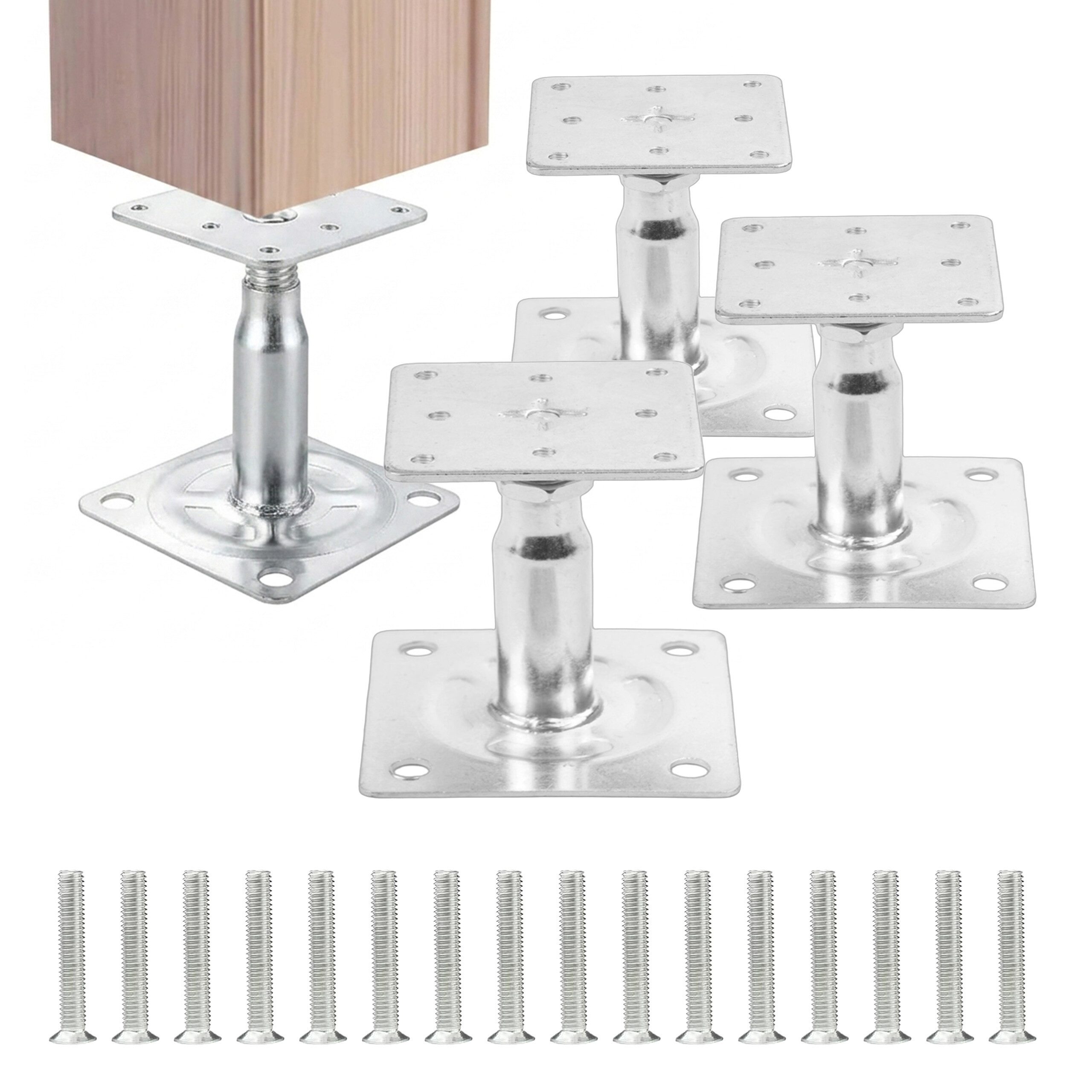 relaxdays Pfostenbeschlag Pfostenträger höhenverstellbar 4er Set (4 St), silber