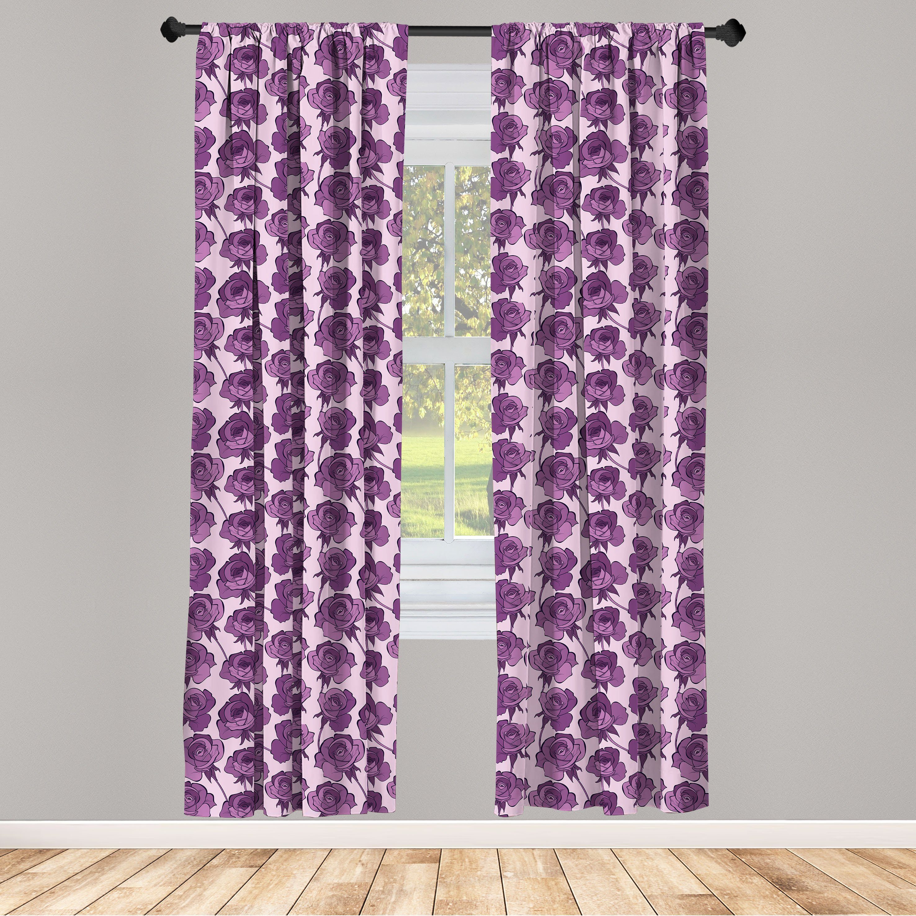 Romantische Wohnzimmer Rosen Vorhang Abakuhaus, Blumen Dekor, für Gardine Violett-Tönen Microfaser, Schlafzimmer